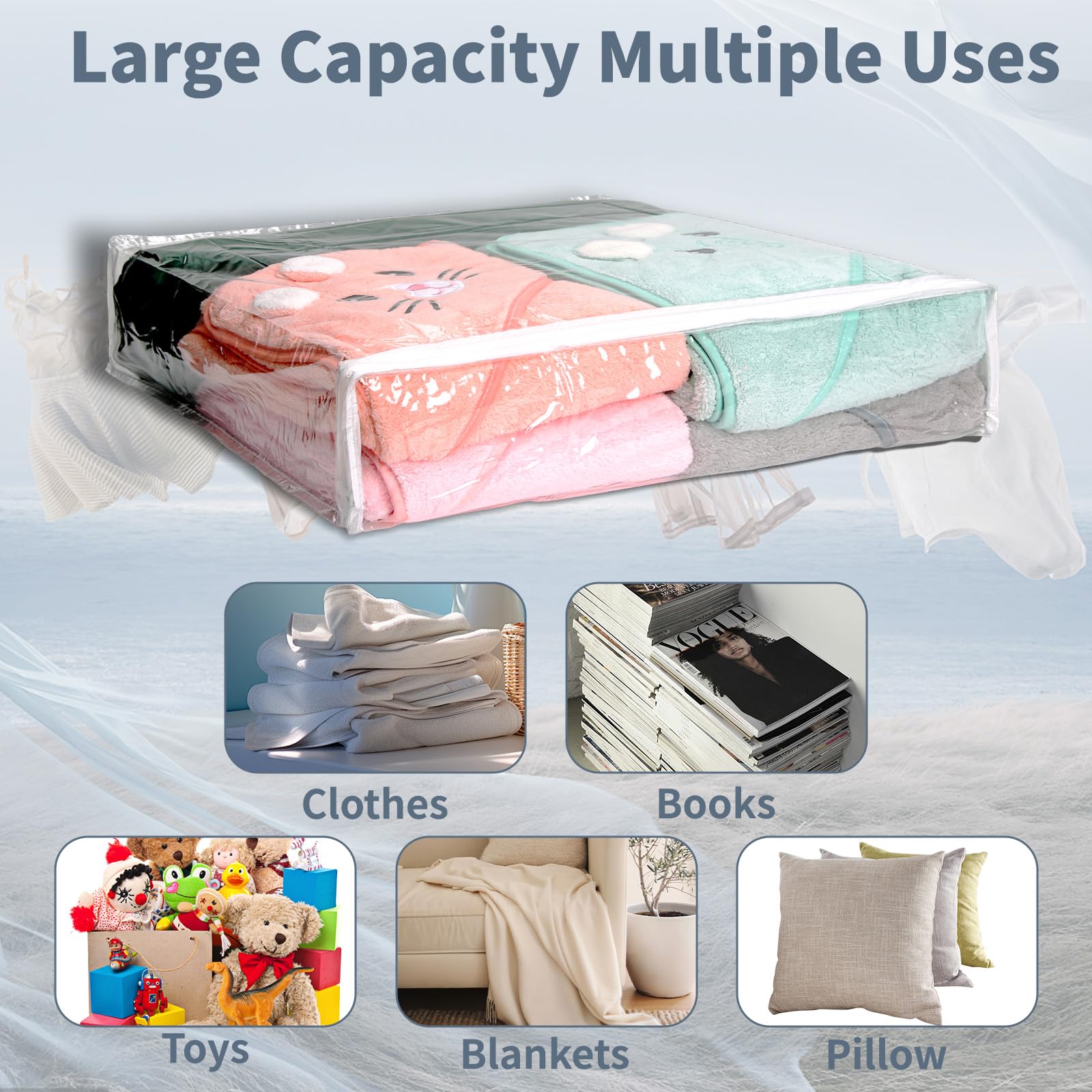 10 bolsas de almacenamiento transparentes con cremallera, bolsas de almacenamiento de plástico con cremallera para ropa, bolsas de almacenamiento organizadoras para mantas, clóset, ropa de cama,