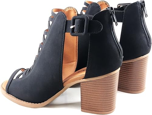 Miniatura 3 de Soda Aran Sandalias de moda de tacón alto para mujer con puntera abierta, correas cruzadas, cremallera trasera y correa de tobillo ajustable