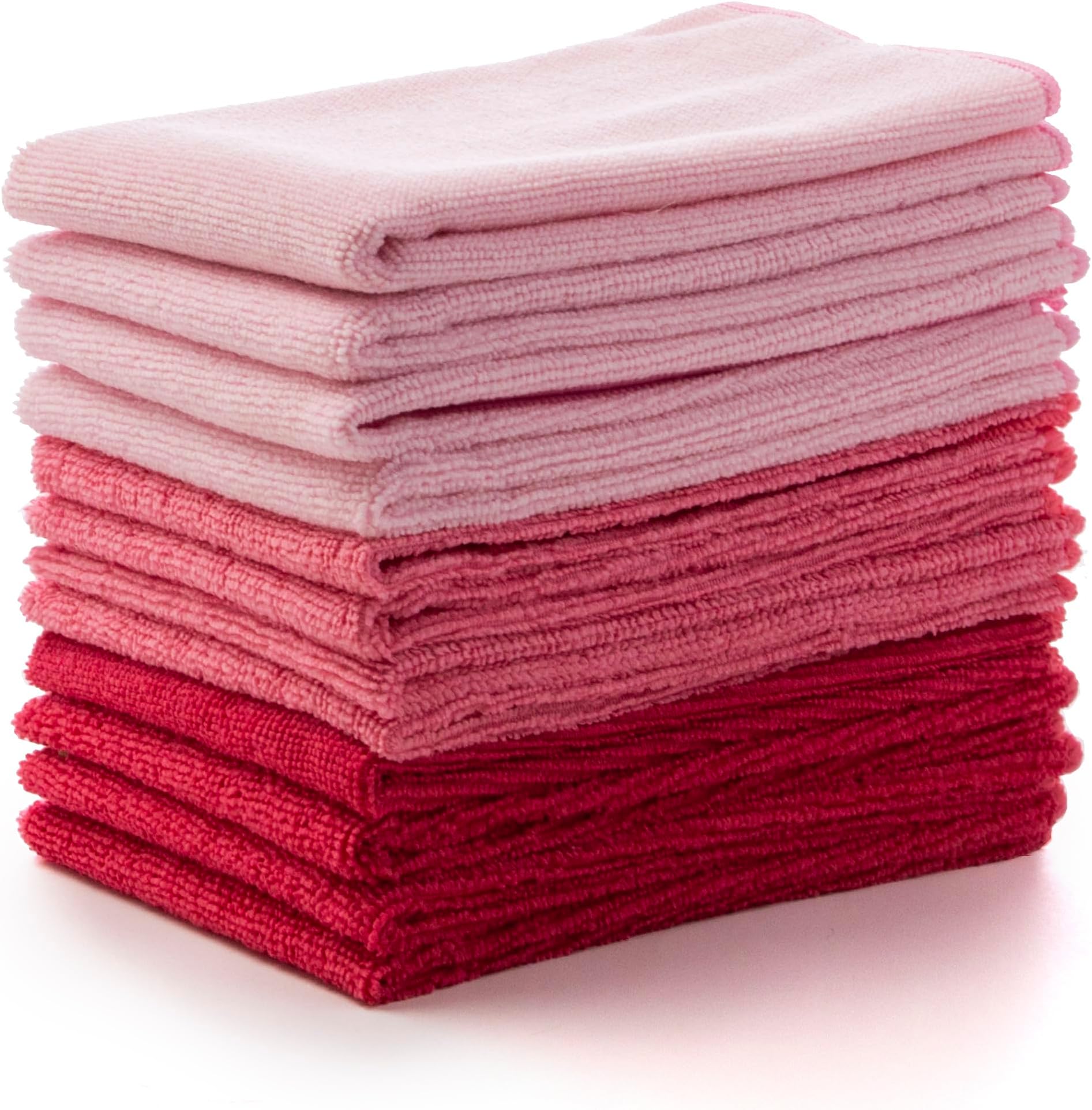 BINO Pink Ombre 15x15 Inches Microfiber Cleaning Towel Set - Ultra Absorbent Cleaning Towels - All Purpose Microfiber Towels - 12 Pack