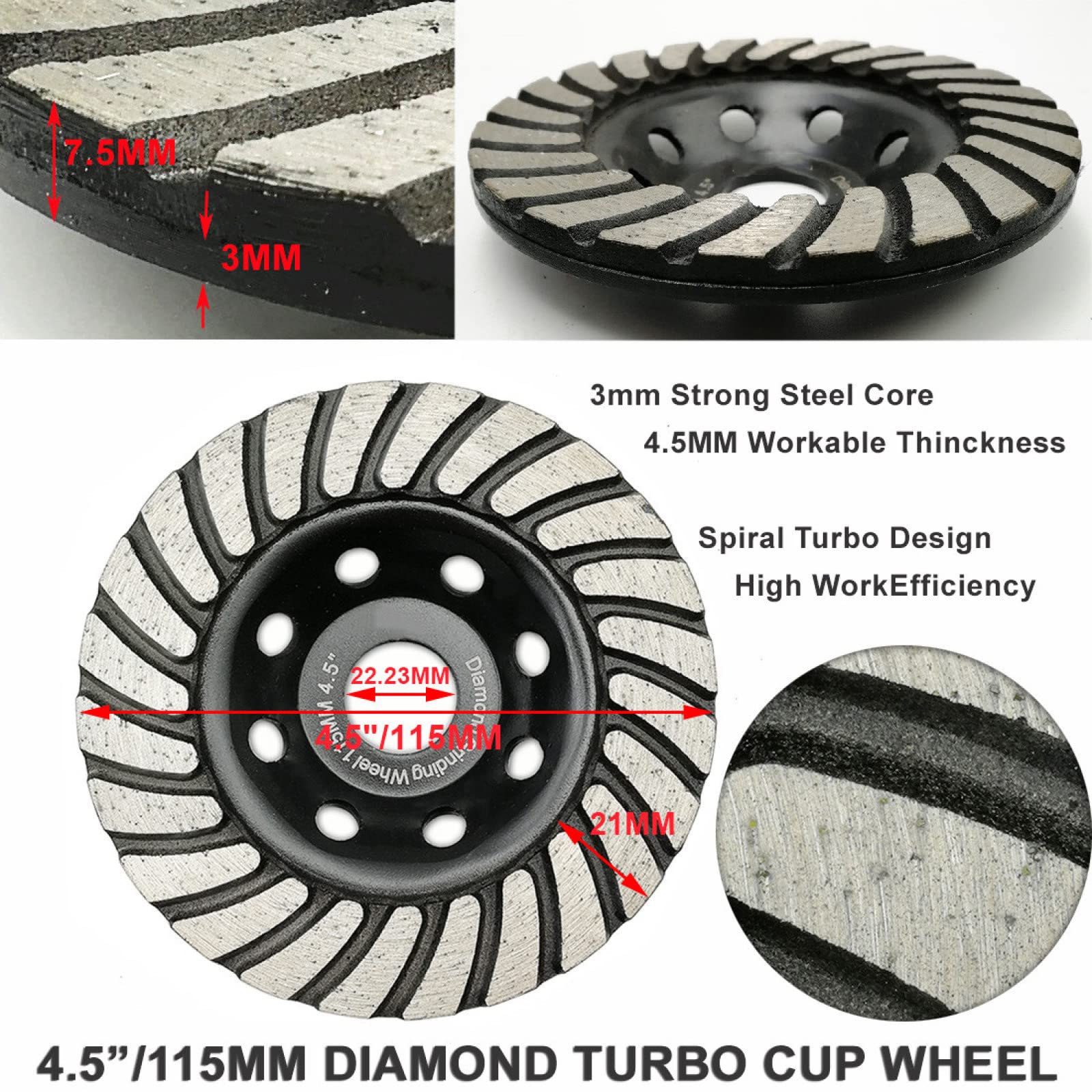 2 Pz 4.5 Pollici Diamante Turbo Row Mola A Tazza Per Calcestruzzo Masonry Construction Mater 115mm Disco Abrasivo