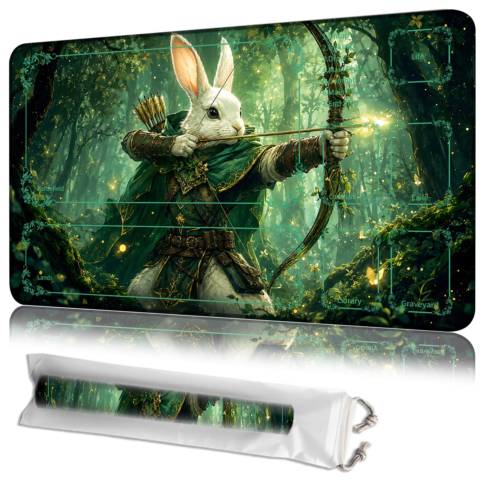 JANENFNA MTG Playmat with Zones 24 x 14 in, Non-Slip, with Storage Bag