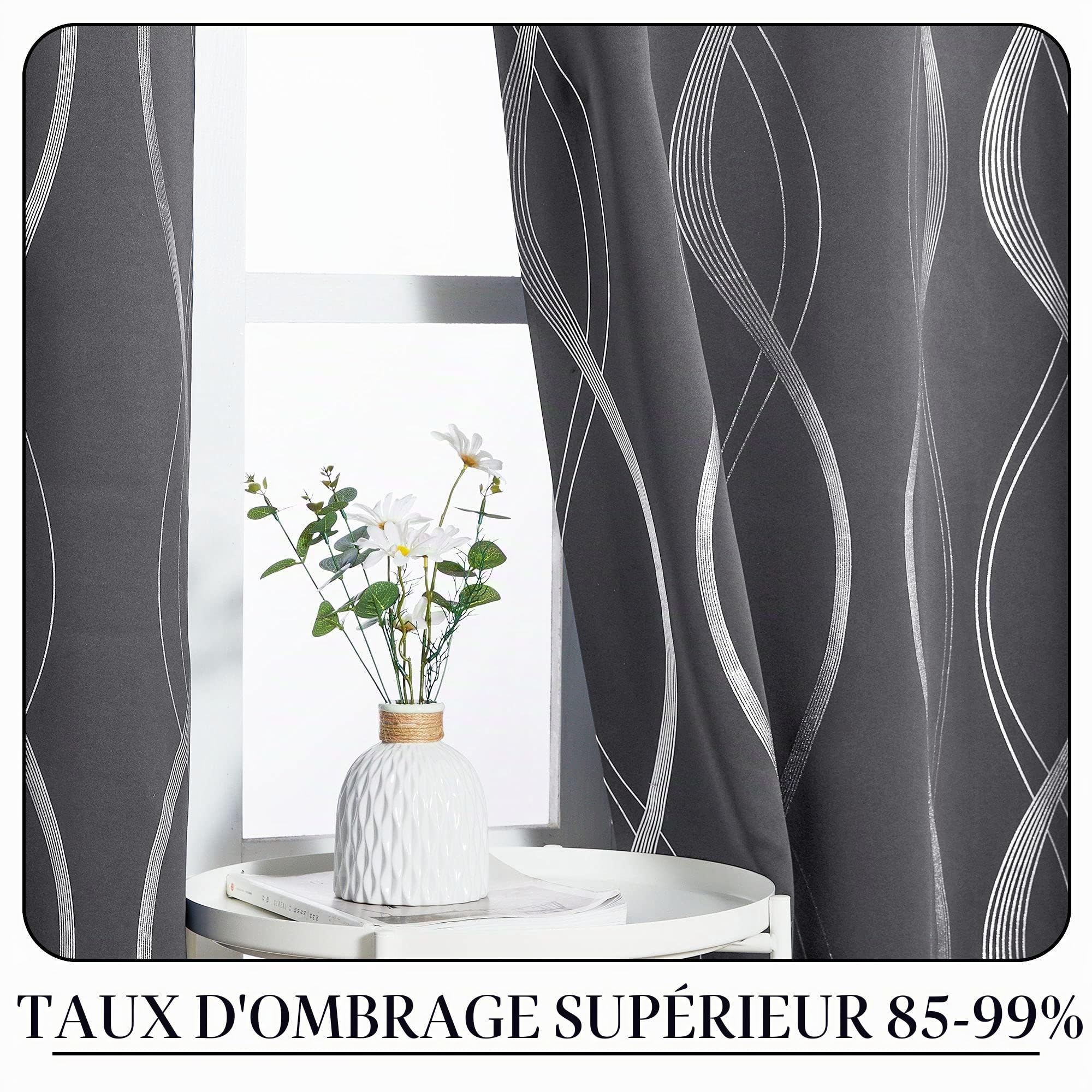 Pony Dance Rideau Thermique Isolant - Rideaux Occultant Décoration de Fenêtre Rideaux Opaque Motif Argenté à Oeillets Économie d'Énergie pour Chambre, L140 sur H 245cm, Gris, 2 Pièces