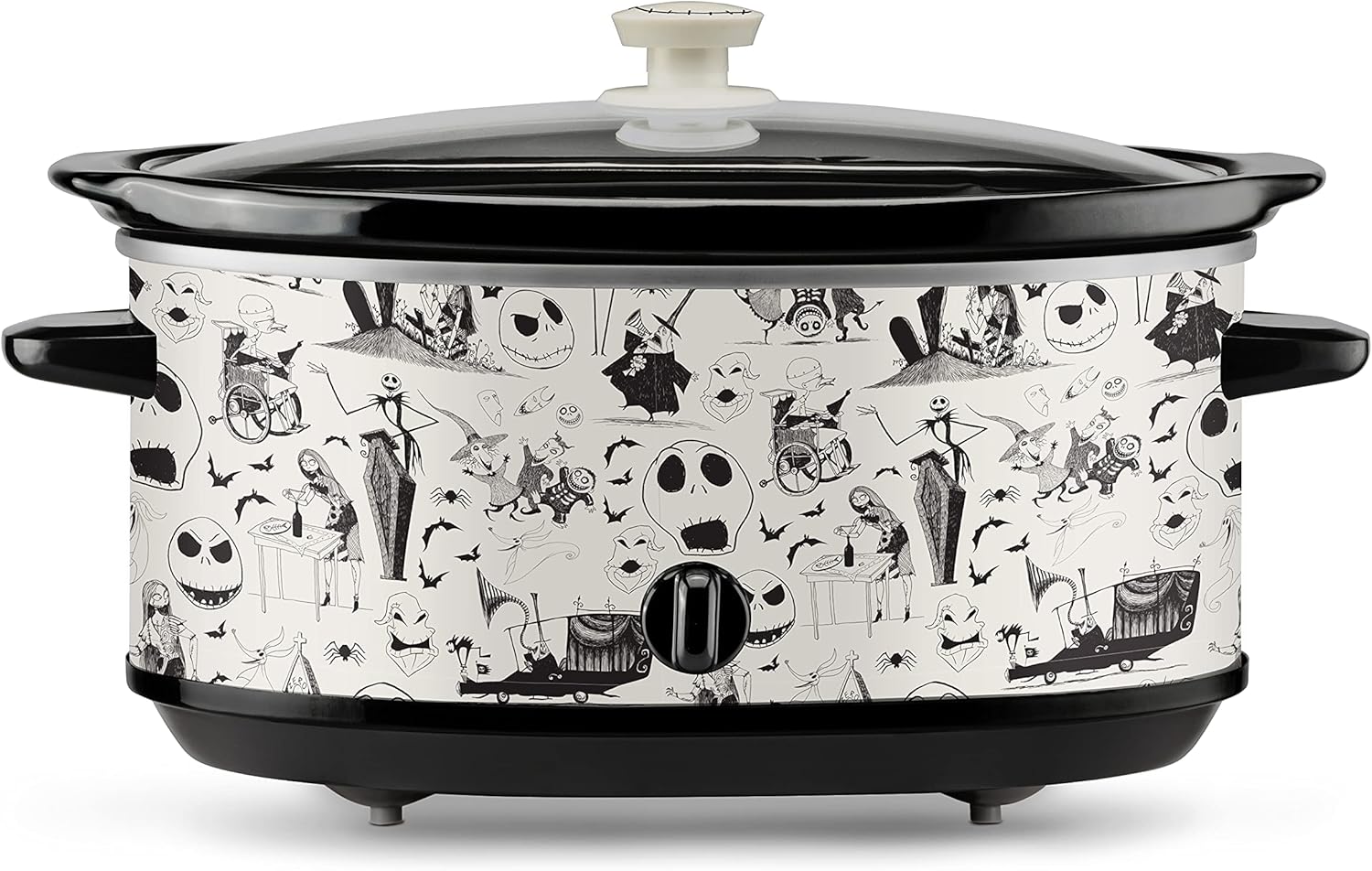 Disney The Nightmare Before Christmas 7-Quart Slow Cooker Sketch Pattern by Select Brands - Food Warmer for Parties - Low, High & Warm Heat Settings - Kitchen Essential for Home-Cooked Meals
