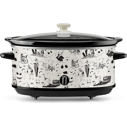 Disney The Nightmare Before Christmas 7-Quart Slow Cooker Sketch Pattern by Select Brands - Food Warmer for Parties - Low, High & Warm Heat Settings - Kitchen Essential for Home-Cooked Meals