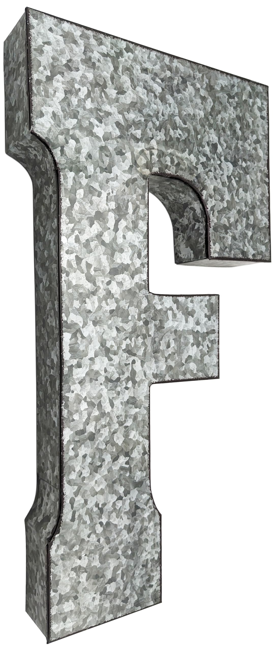 SciencePurchase 20" Metal Letter F Wall Decor, Silver with Rusted Edges, Galvanized Wall Mountable Decoration for Country, Mid-Century, or Farmhouse