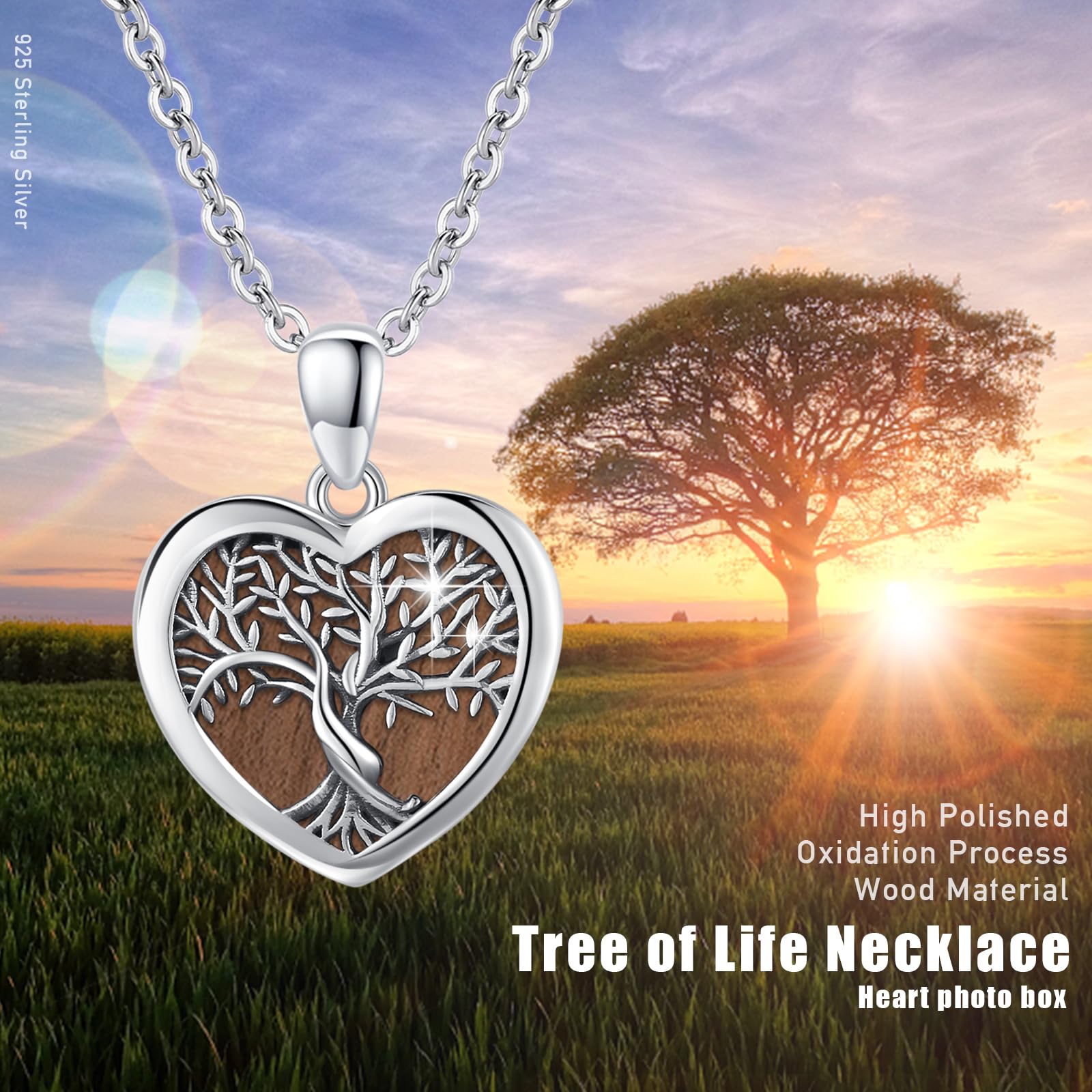 Collana con albero della vita, in argento Sterling con albero genealogico/colibrì/ciondolo per donna con albero della vita, gioielli con catenina, foto medaglione collana laccata gioielli per
