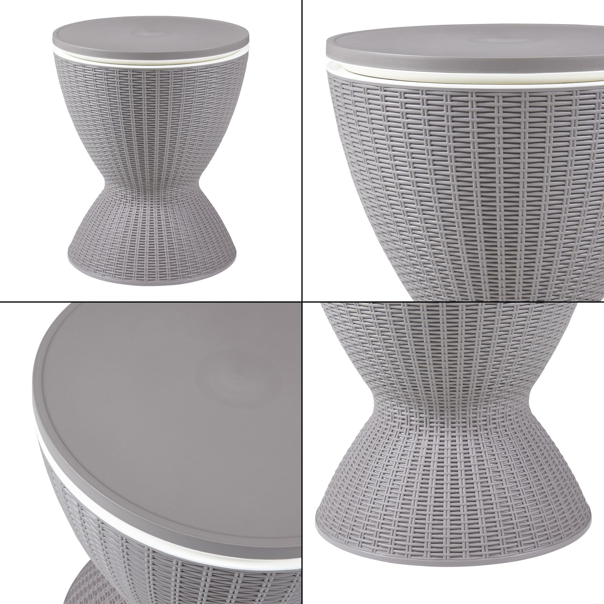 casa.pro Tavolino Frigo Cool Bar a Forma di Clessidra Tavolino Portaghiaccio con Piano Regolabile in Altezza 58-82 cm Marrone Chiaro in Effetto Rattan