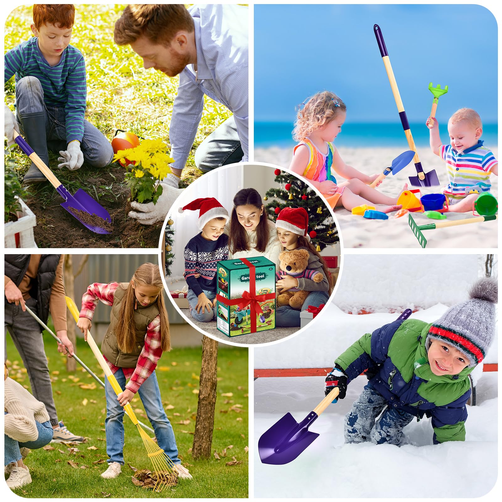 JONRRYIN Carriola per Bambini, Set Giardinaggio Bambini con Guanti, Vanga e Rastrello, Carriola da Giardino per Esterni, Giochi Educativi Bambini (Vert) - 4