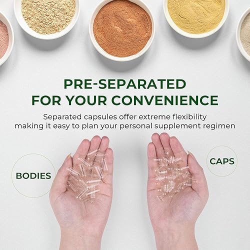 Miniatura 4 de Cápsulas vacías tamaño 00 pastillas veganas separadas a base de plantas transparentes (1,000 cápsulas + 1,000 cuerpos), sin gluten, sin OMG, kit de