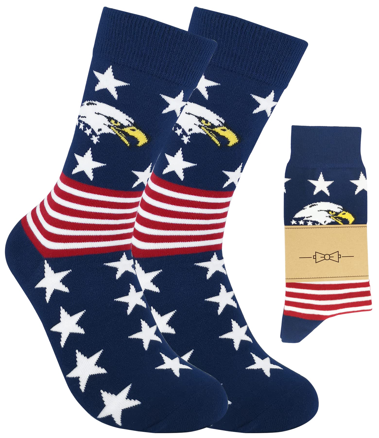 American Flag Socks Men Patriotic Freedom Stars Stripes Red White Blue Novelty USA Men's Socks Gifts, 1 Pair - Eagle