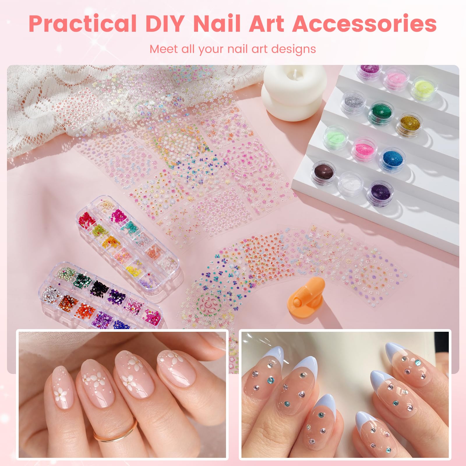 Deciniee Kit d’Ongles Acryliques Complet pour Débutants - Lampe UV, Perceuse à Ongles, Faux Ongles, Vernis Gel, Outil de Manucure, Décorations Nail Art dans un Sac Cadeau Rose - Idéal Cadeau Femme