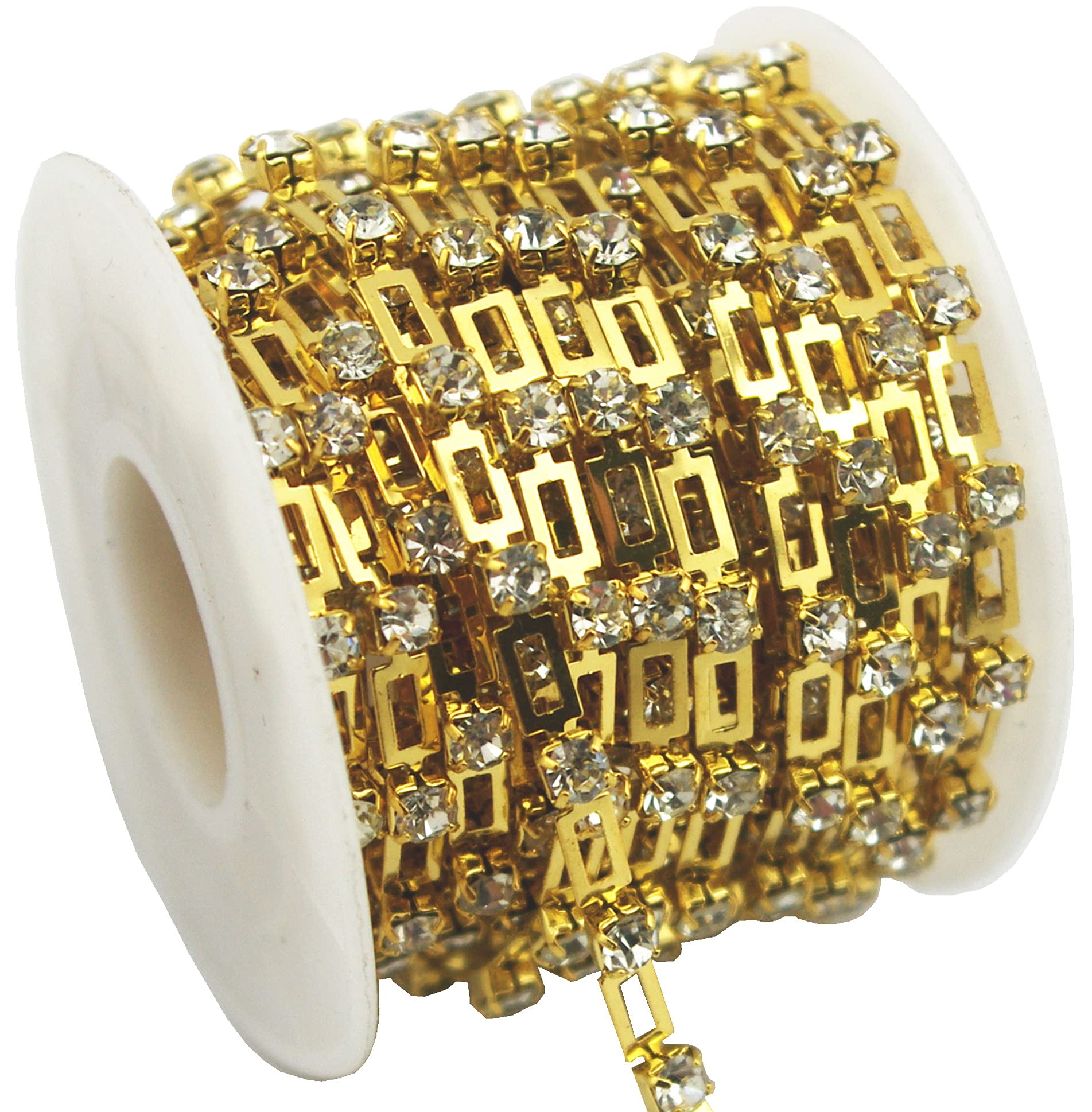 AEAOA 5 Yard 4mm Clear Crystal Rhinestone and Rectangle Gold Chain Sewing Costume Applique Decoration LZ56