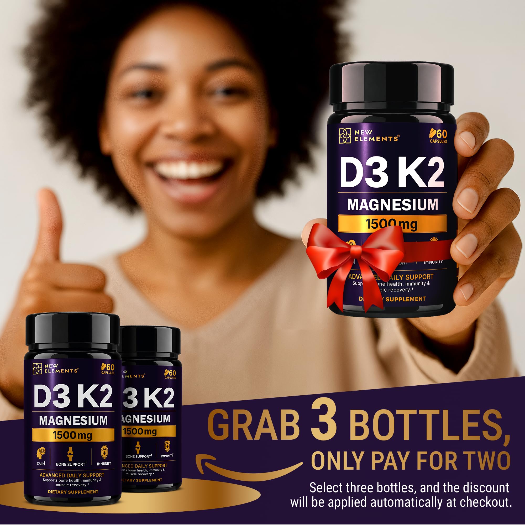 Vitamin D3 K2 Magnesium Glycinate (165mg Elemental Magnesium) | Vitamin D3 10,000 IU | K2 200mcg | Bone Health, Immune Support, Energy & Mood - Non-GMO, Gluten-Free, 60 Vegan Capsules for Women & Men — Amazon image 4