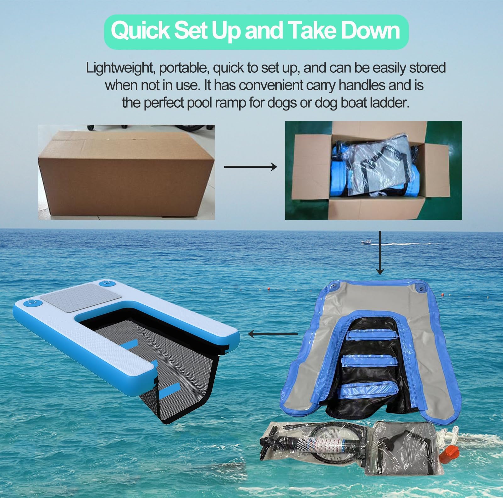 rampa de Agua para Perros Rampa de Agua Inflable para Perros, rampa de pontón para Perros, Escalera de fácil Acceso, rampa de Agua para Muelle Flotante para Bote, Lago, Muelle y Playa.(Yellow)