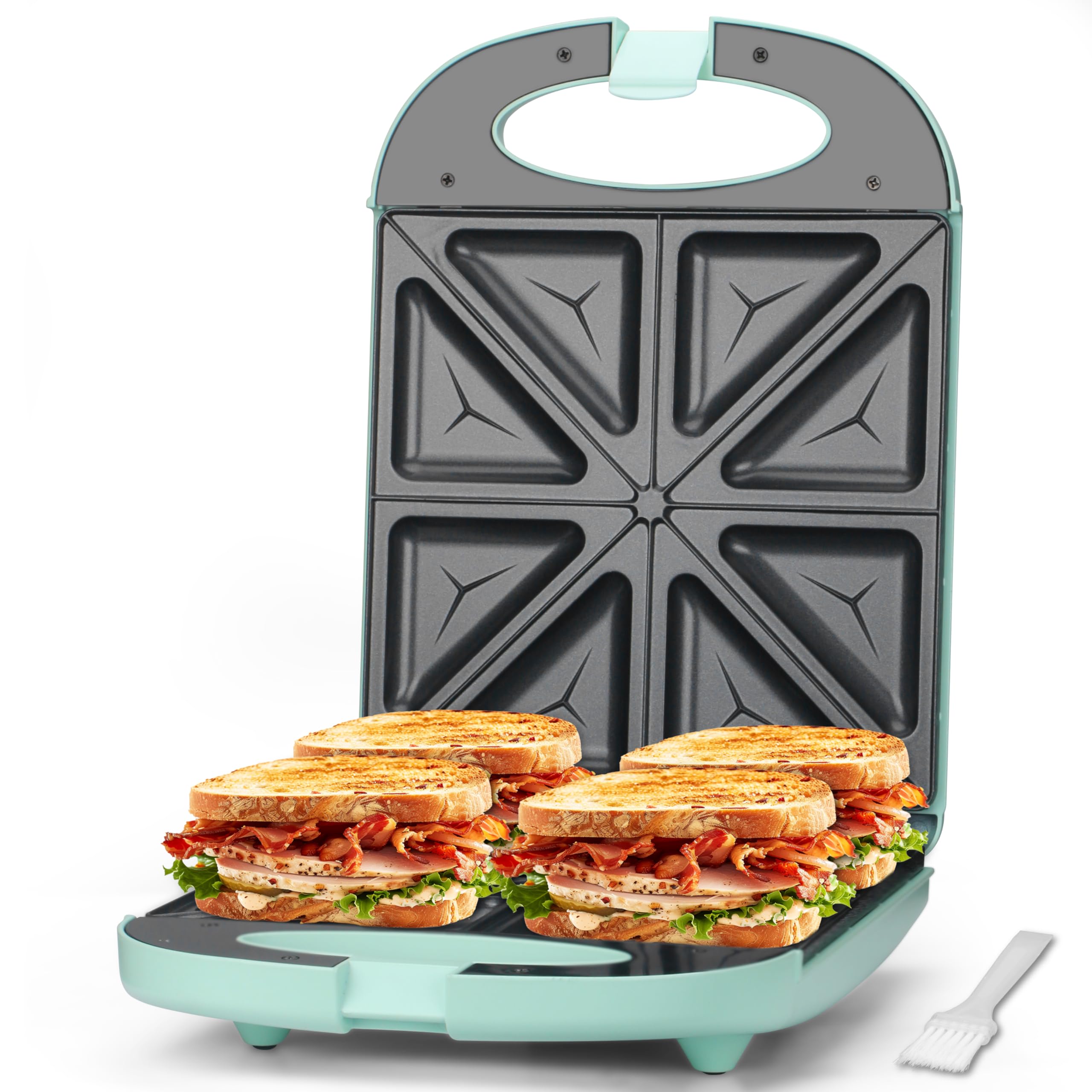 Baker’s Friend Breakfast Sandwich Maker, 4 Slices of Panini Grill Press Sandwich Maker, Electric Sandwich Maker with Indicator Light, Grill Cheese & Egg Muffin Sandwich Maker, Aqua