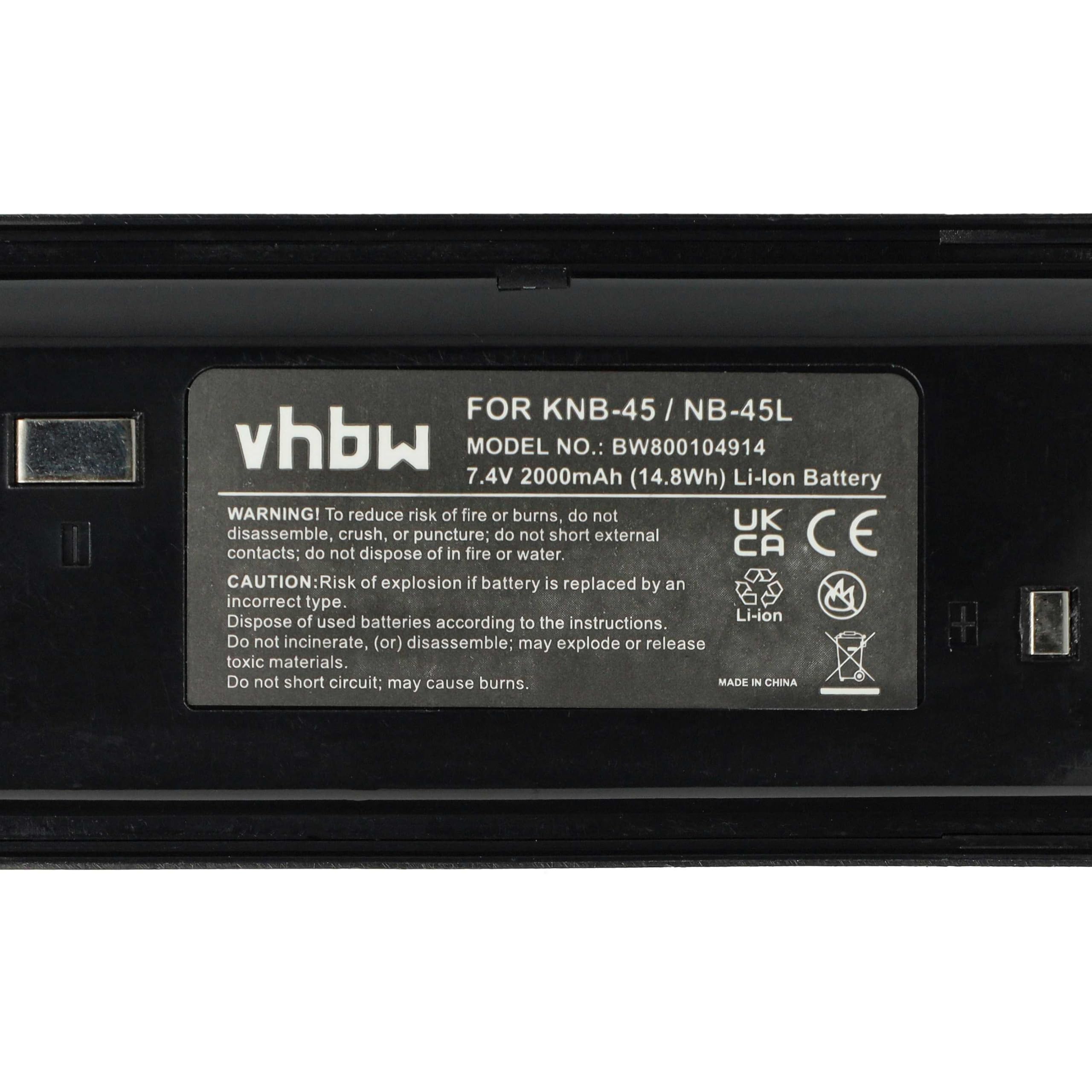 vhbw Bateria zamienna do Kenwood KNB-45, KNB-45L, KNB-45Li do krótkofalówki, Walkie Talkie (2000 mAh, 7,4 V, litowo-jonowa)
