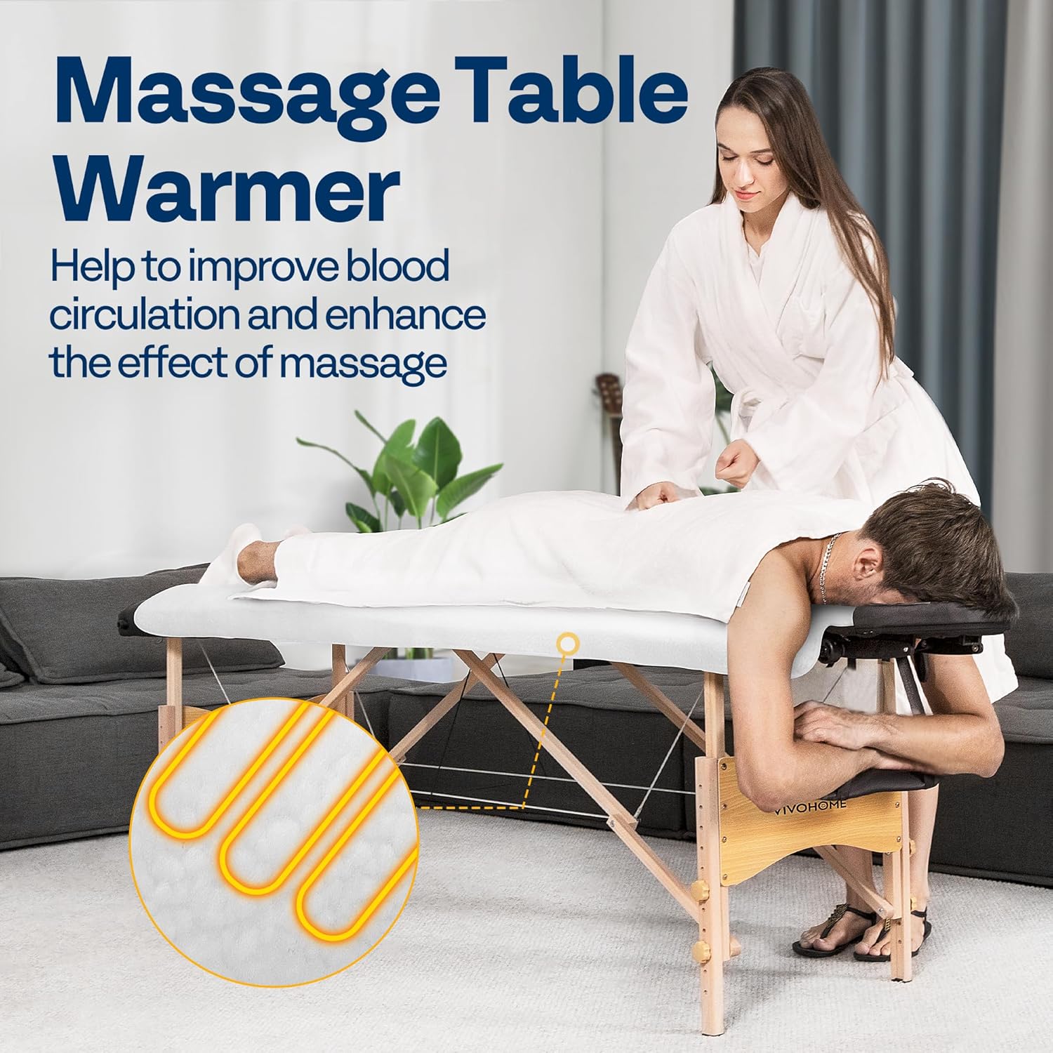 VIVOHOME Massage Table Warmer with Timer and 5 Heat Settings from 68℉ to 131℉ for Spa Bed, 71" X 30" (L X W)