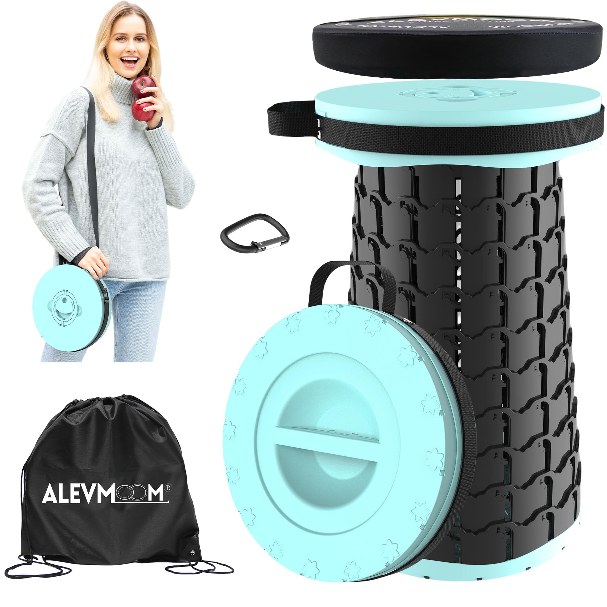 ALEVMOOM Sgabello pieghevole XL da 46 cm con cuscino, sgabelli pieghevoli portatili per adulti, capacità 362,9 kg, sgabello telescopico leggero per campeggio, viaggi, pesca, escursionismo