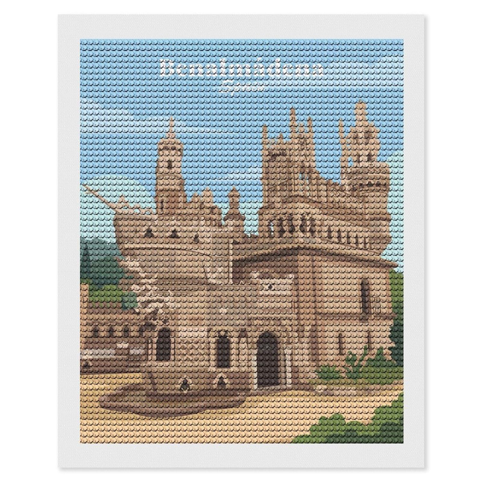 Junmoney Benalmadena Spain Castle DIY Diamond Art Canvas Kit 16"x20", Farmhouse Decor, Vintage Style Decor, Handmade Wall Decor, Canvas Picture