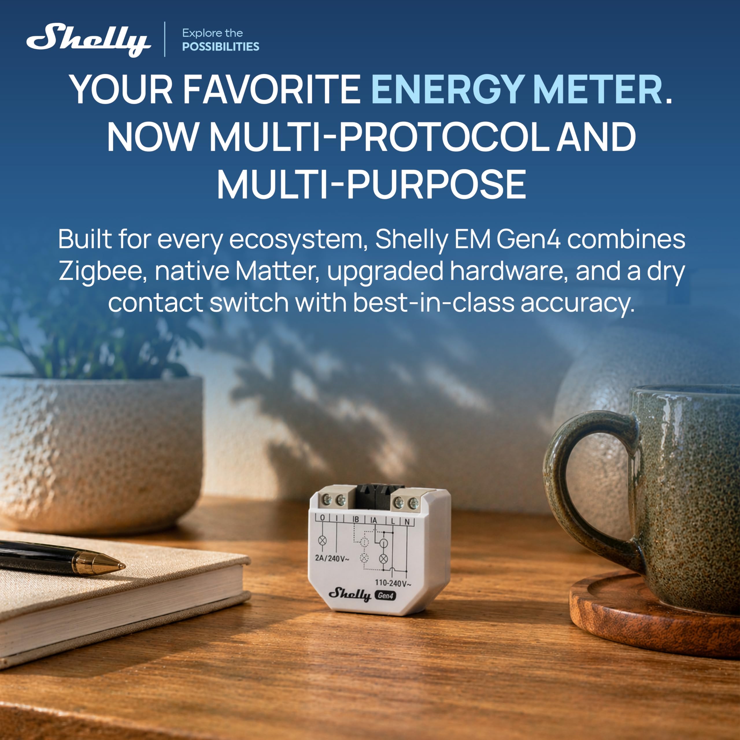 Shelly EM Gen4 – Licznik Energii Dwukierunkowy, Wi-Fi 6, Zigbee, Matter, Przekładnik Prądowy 50A, 30 dni historii lokalnej, Przekaźnik beznapięciowy 2A, Alexa, Google Home