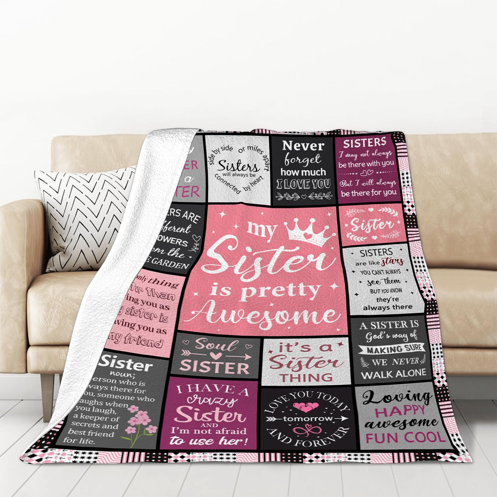 Couverture Sœurs Adulte-enfant - Flanelle Douce 127x152cm, Cadeau Familial