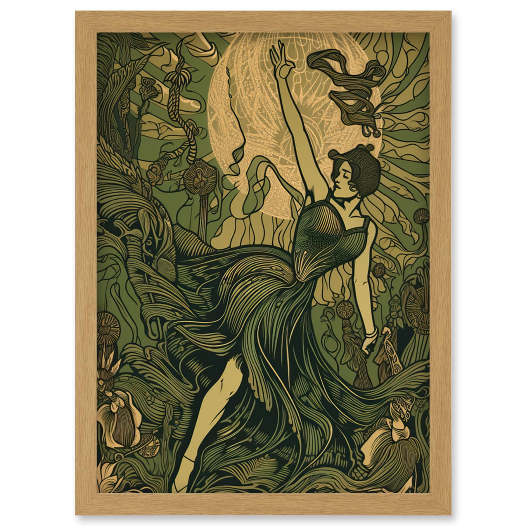Artery8 Boho Ballerina Dancing with the Forest Moon Artwork Framed Wall Art Print A4