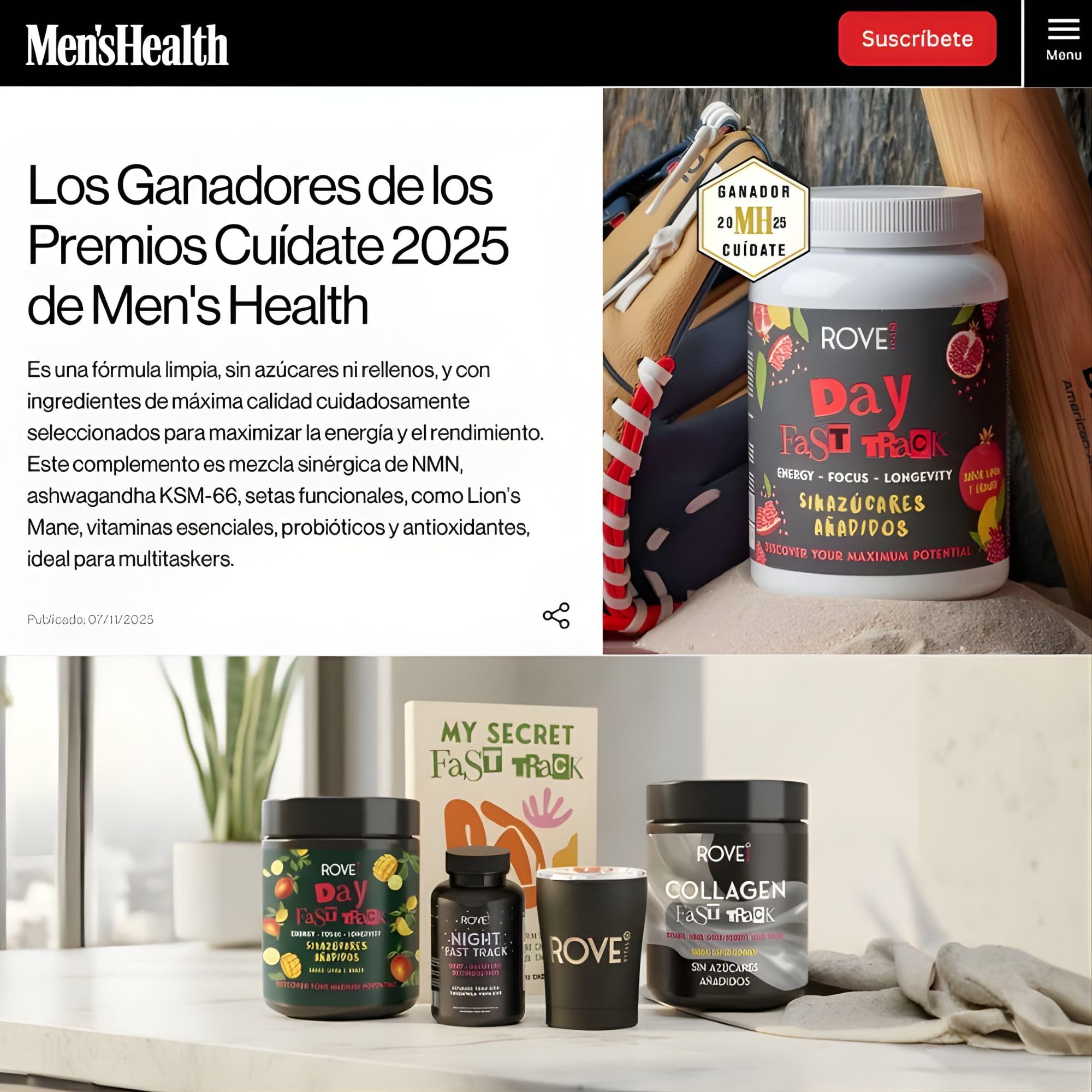 Fórmula Todo en Uno de Energía, Enfoque y Longevidad, Sin Azúcar, con Ashwagandha KSM-66, Cordyceps, Melena de León, Vitaminas y Probióticos – Day Fast Track | Rove Vital