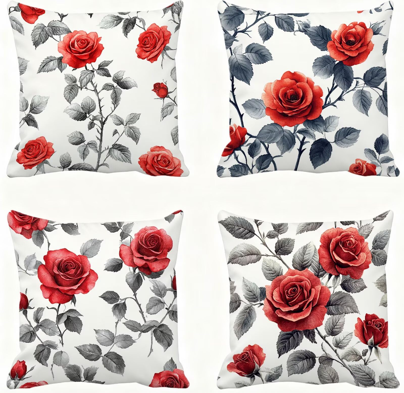Rojo Funda Cojin 60x60 Flor Funda Almohada 60x60 Cojines Sofa Súper Suave Fundas Cojines Decorativos Fundas Almohadas 4 Piezas Almohada Cervicales y Cuello, para Hogar Cama Salon Decoracion E - 807