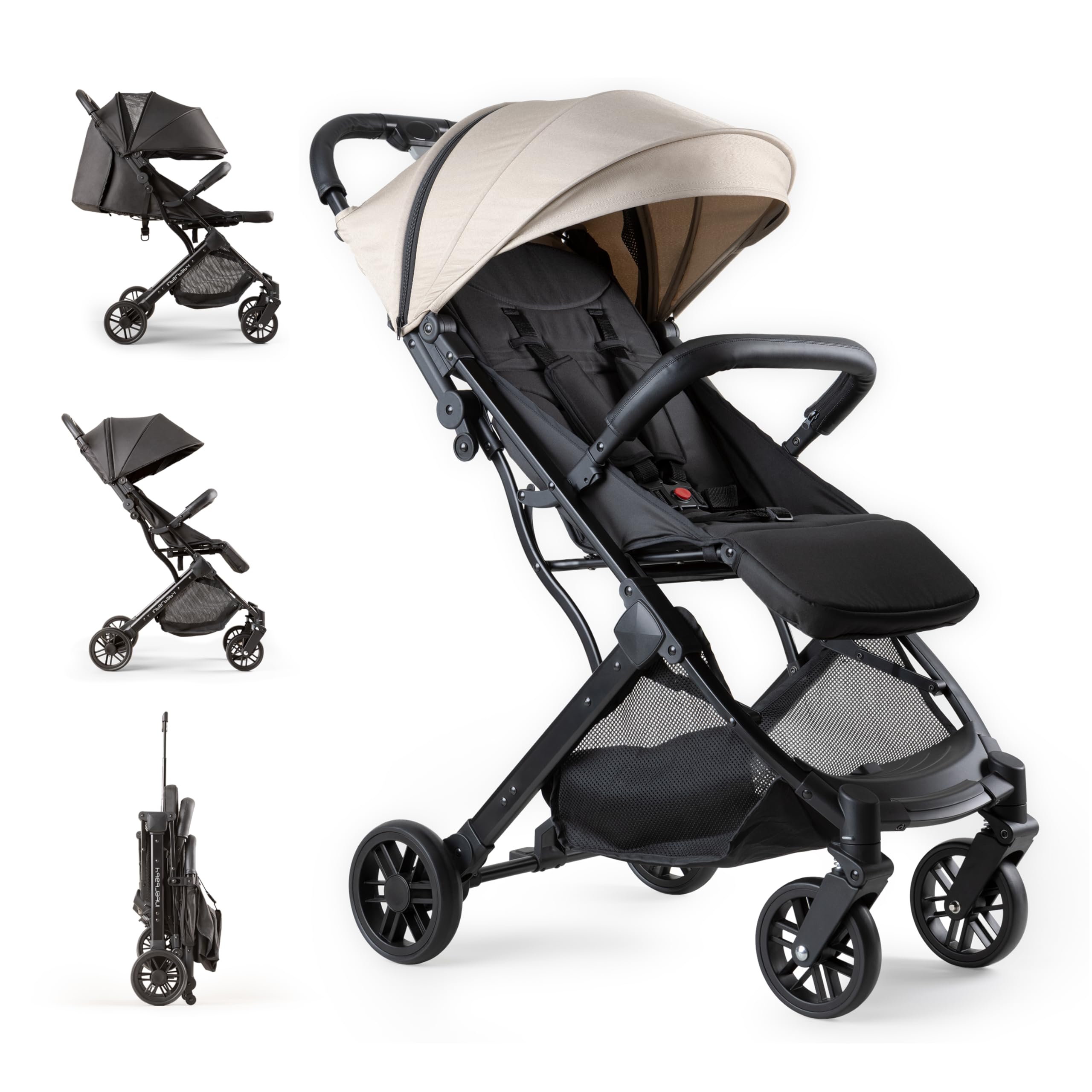 Interbaby Reisebuggy klein zusammenklappbar bis 22 kg  Leichter Kinderwagen  mit Liegefunktion, Einhand-Faltsystem, XXL Verdeck UV50+, Handgepck  Flugzeug, inkl. Transporttasche (MIN SPACE PLUS Beige) : Amazon.de: Baby