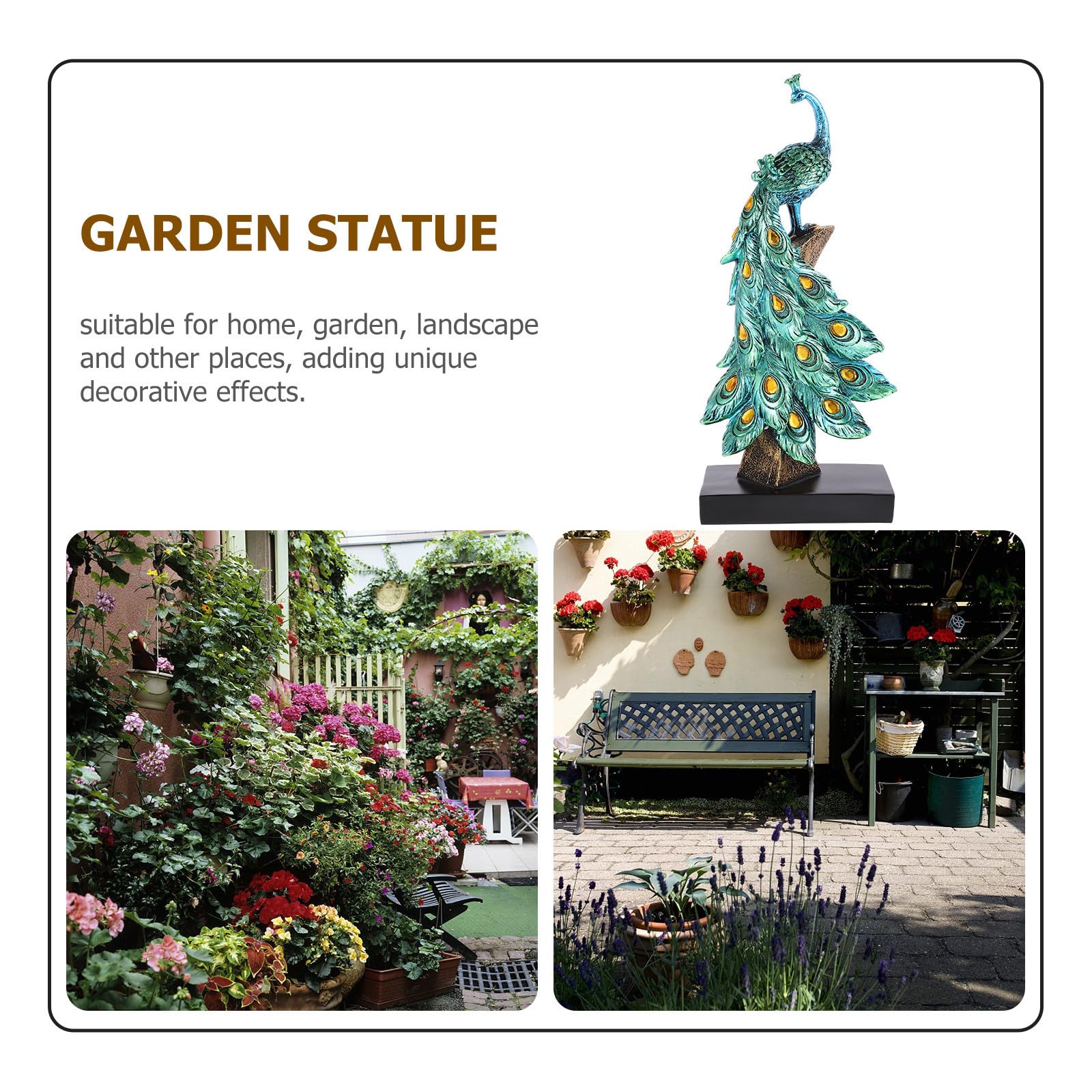 Hemobllo Statua di Pavone da Giardino in Resina Realistica e Decorativa, Scultura Raffinata per Esterno Casa e Giardino, Ornamento Unico e Resistente al Sbiadimento