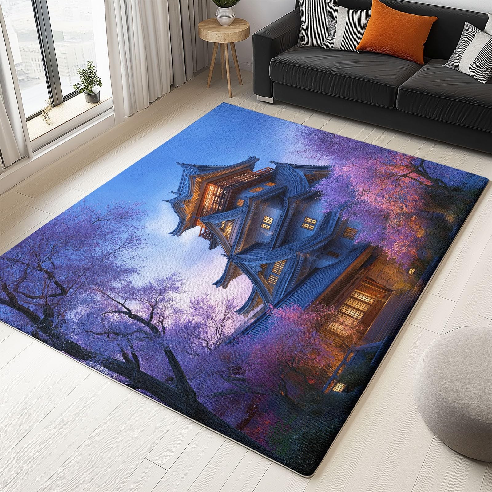 Dywanik z motywem kwiatów krajobrazu wiejskiego nadający się do prania trwały, dywan z krótkim włosiem 160 x 230 cm składany, łatwy w czyszczeniu, antypoślizgowy z gumowym podkładem TPR do sypialni