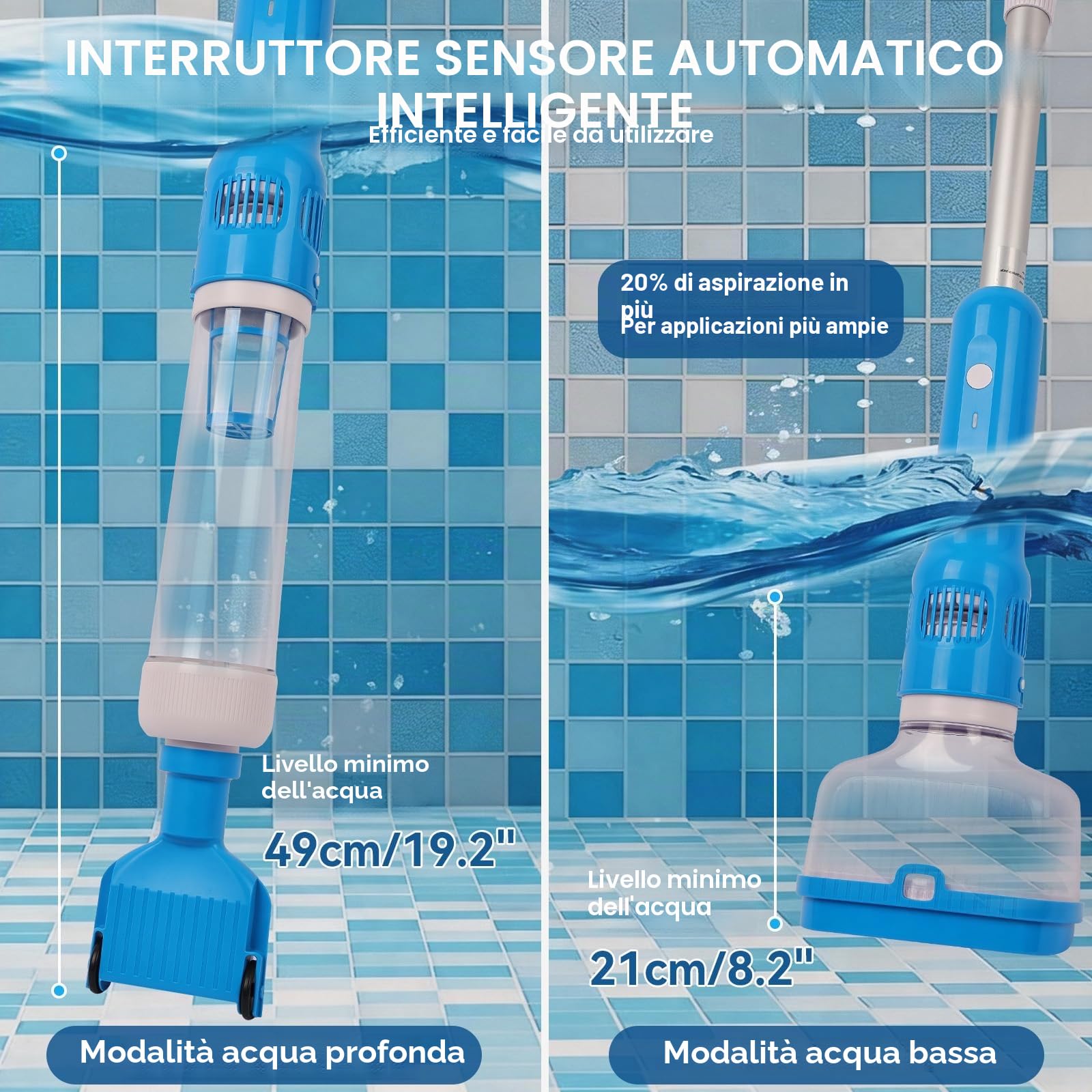 Aspirapolvere per piscina senza fili, pulitore manuale per piscina con autonomia di 70 minuti, ricarica rapida in 1 ora, impermeabile IPX8, ideale per spa, vasche idromassaggio, piscine fuori terra