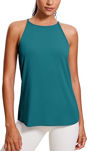 CRZ YOGA Camisetas de entrenamiento de cuello alto halter para mujer, camisetas sin mangas, camisetas atléticas de yoga