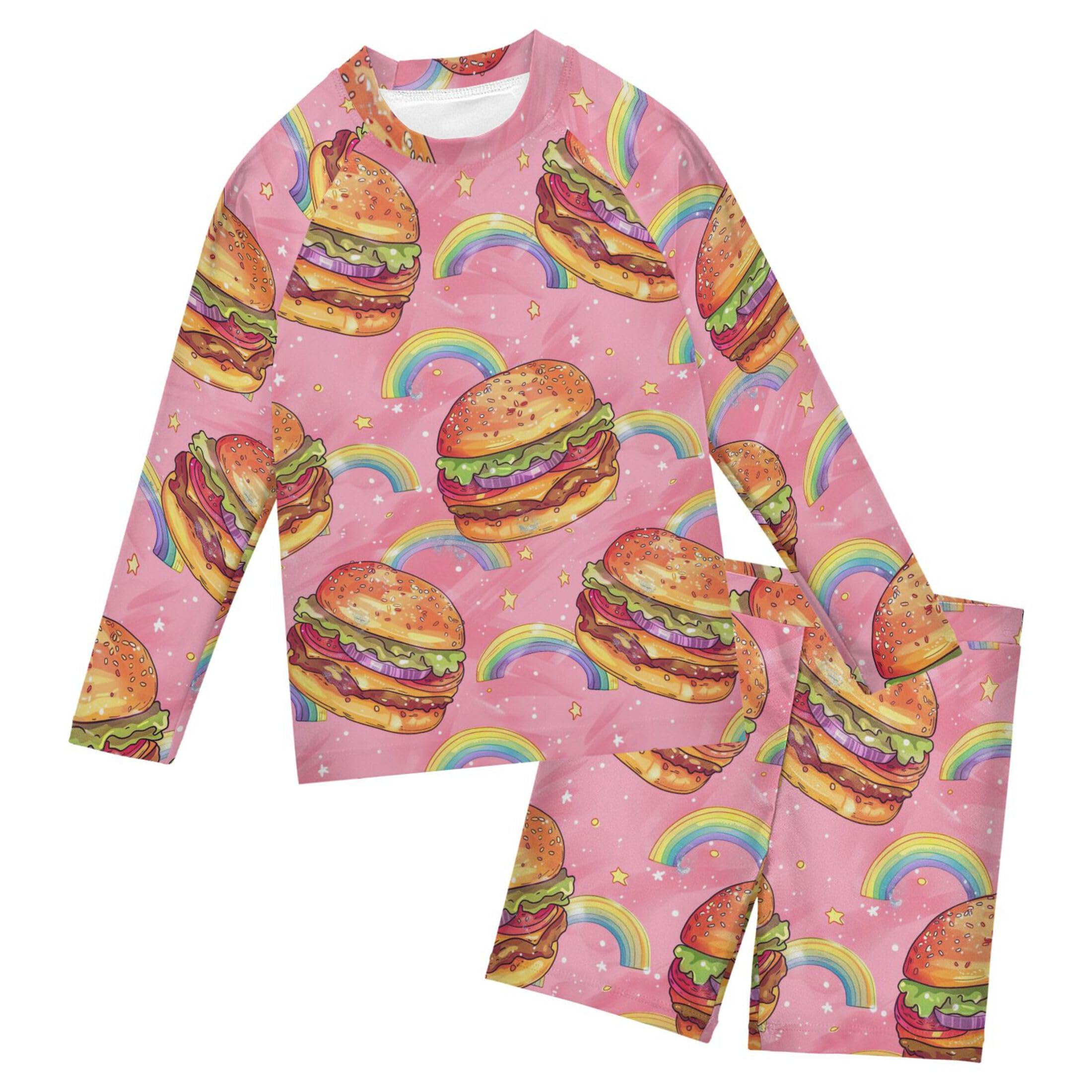Hamburger Rainbow Toddlers and Baby Boys' Swimsuit Trunk and Rashguard Set B0403449