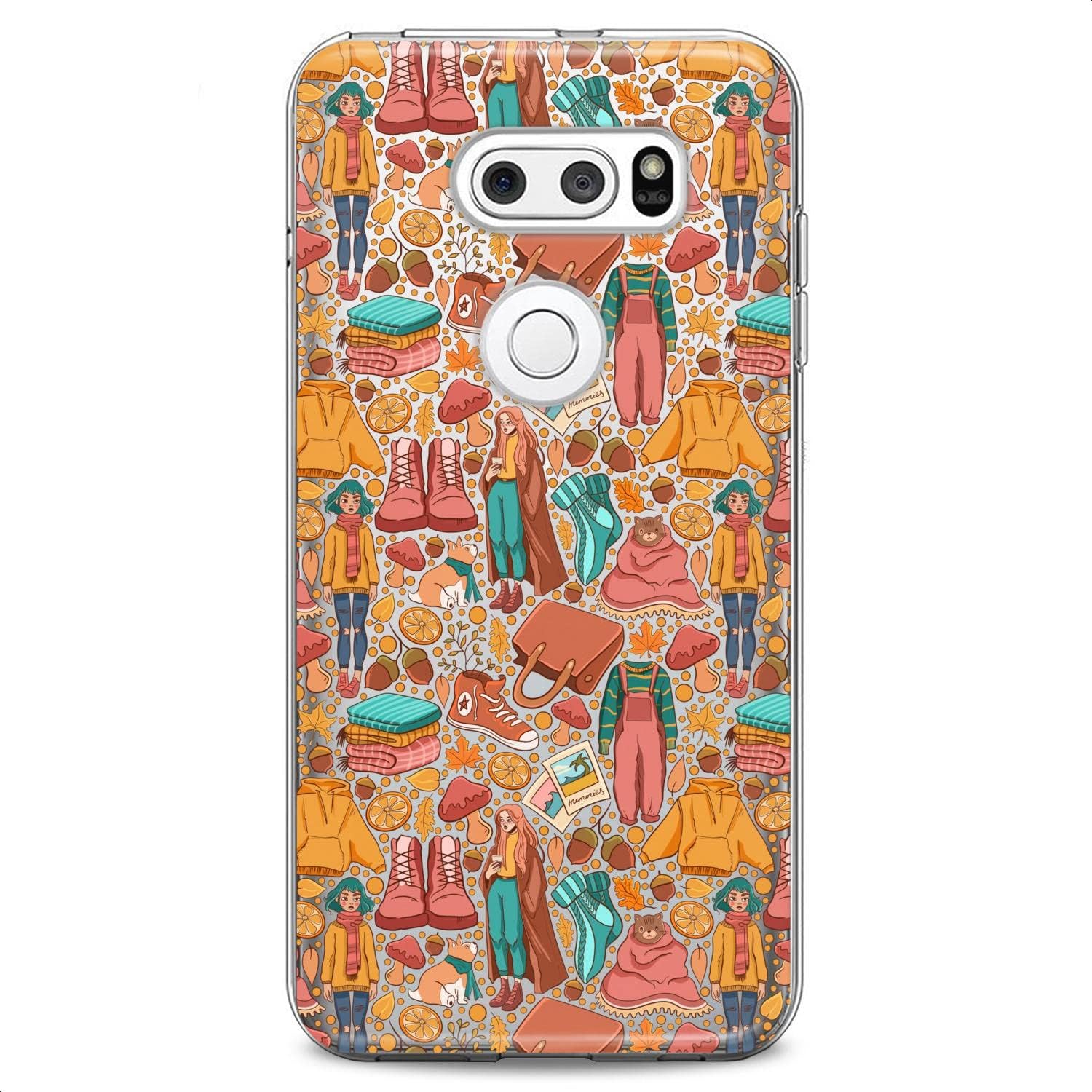Case Replacement for LG G7 ThinkQ Fit Velvet G6 V60 5G V50 V40 V35 V30 Plus W30 Weather Cozy Design Print Flexible Autumn Soft Mushrooms Slim fit Lightweight Clear Silicone Pumpkin Spice