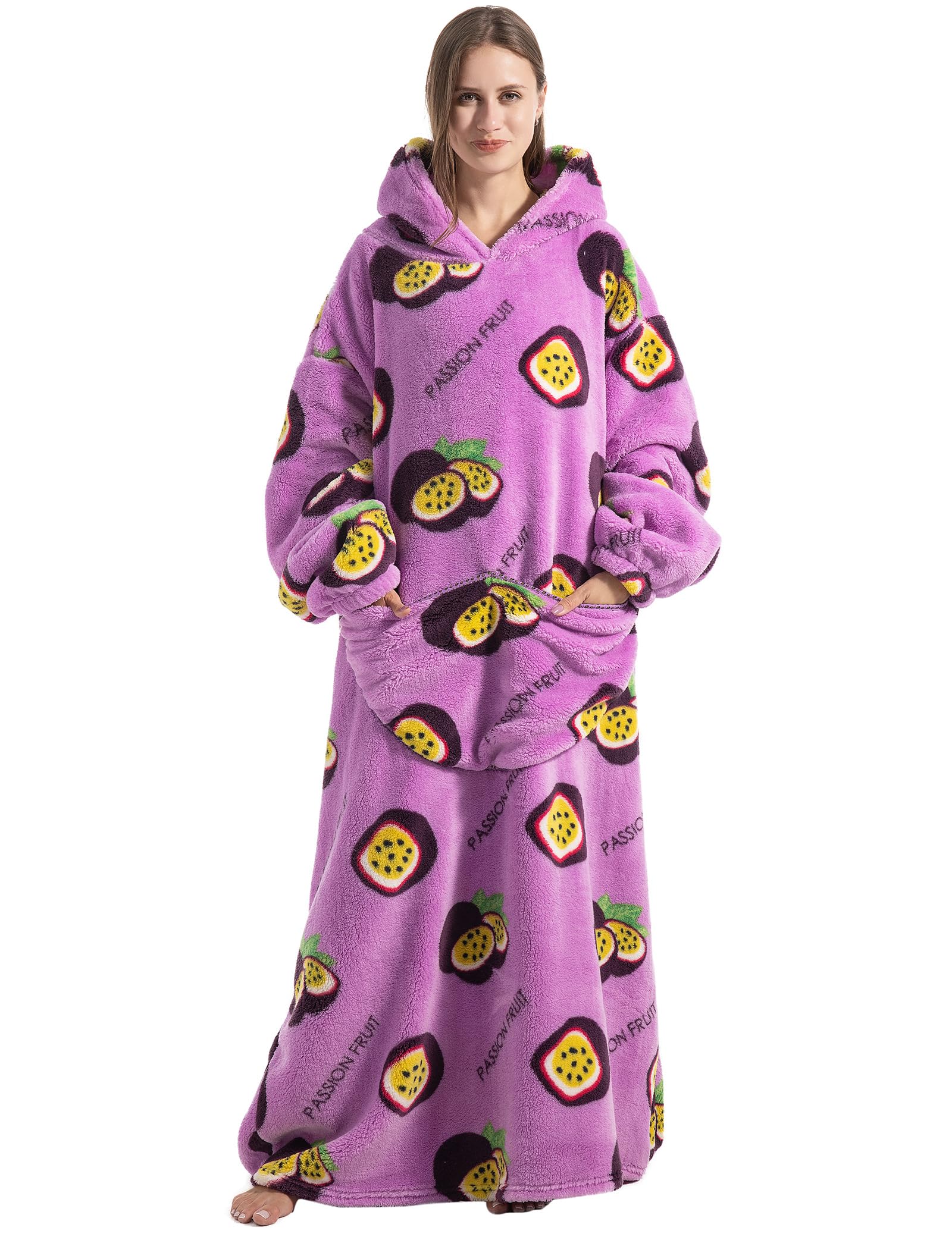 Shamdon Home CollectionOversized Blanket Hoodie for Women Men Adult - Extra Long Warm and Soft Snuggle Hooded Wearable Blanket Sweatshirt, Gifts for Christmas Birthday, Passion-fruit, L-XXL Plus
