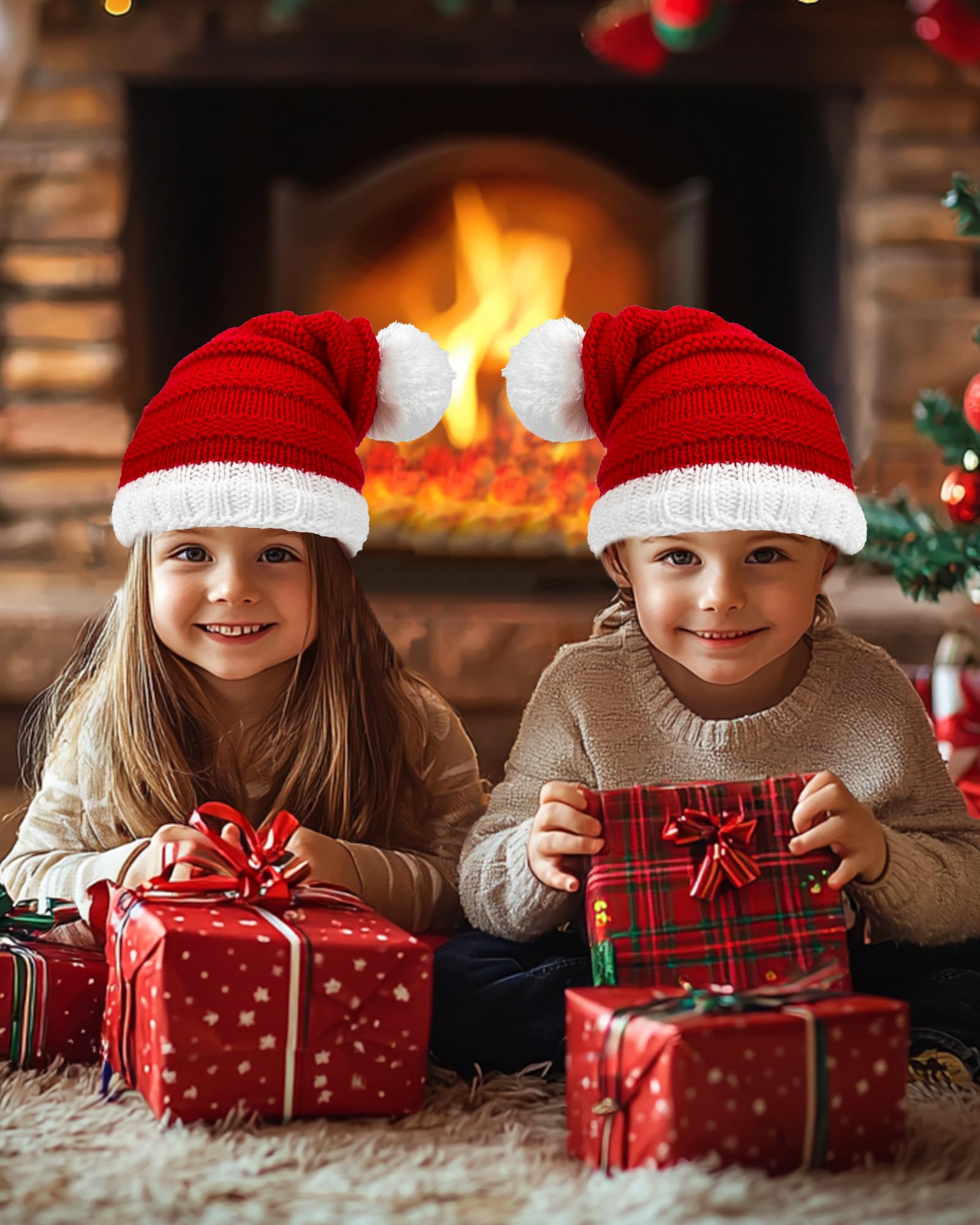 Weihnachtsmütze für Baby, warme Wintermütze, Baby-Beanie, Strickmütze, niedliche Weihnachtsmannmütze mit Bommel, für Jungen und Mädchen, Säugling, Rot