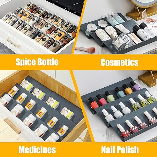 Miniatura 5 de Famhap Organizador de cajones de especias, 6 niveles ampliables de 11.6 a 23.2 pulgadas, bandeja de condimentos para cajones de cocina, cajón de