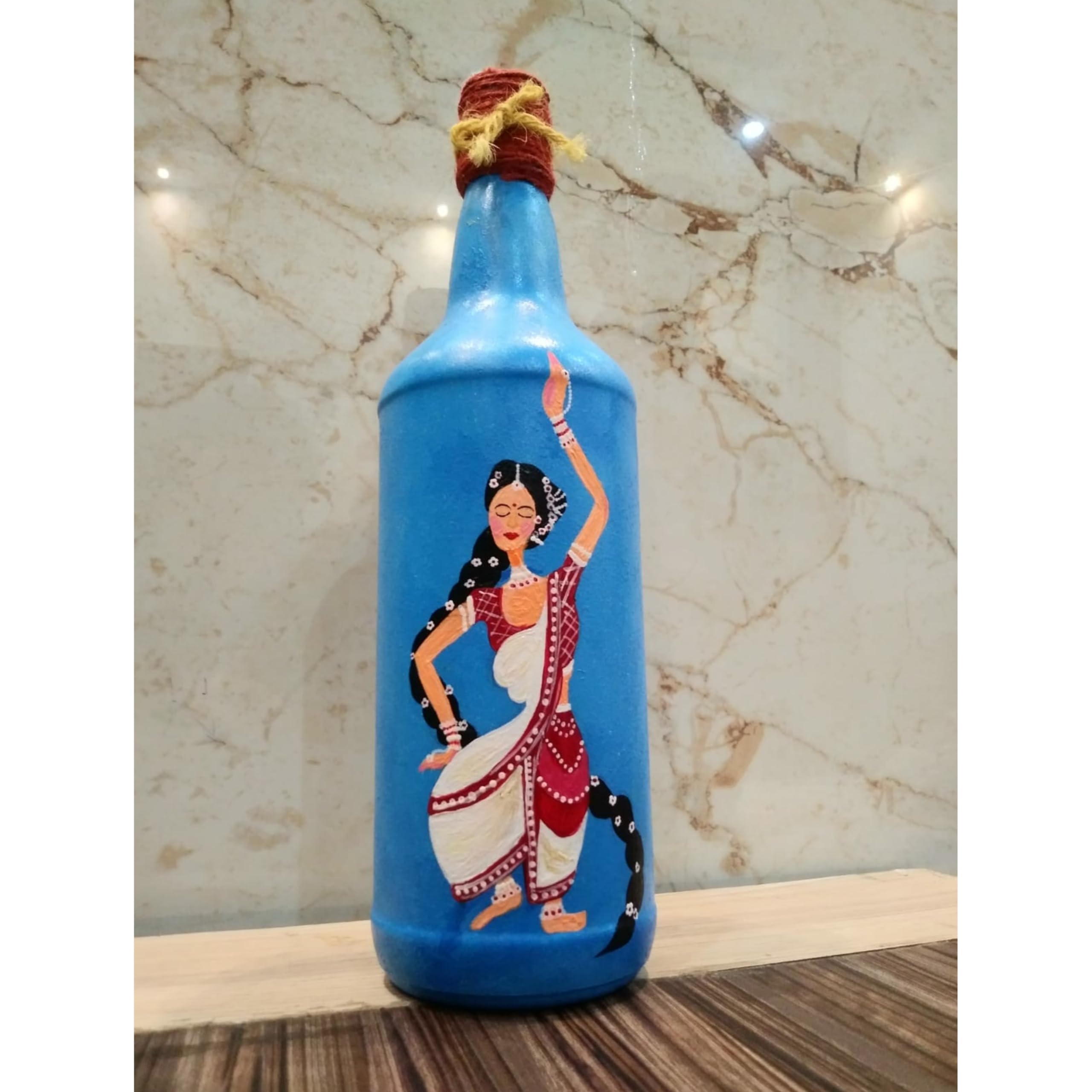 Folk traditional Hand-painted Bottle for Decoration | Blue-Red-White-Black | Office | Living Room | Folk Art on Bottle | Interior Products | Vibrant Palette-image-46