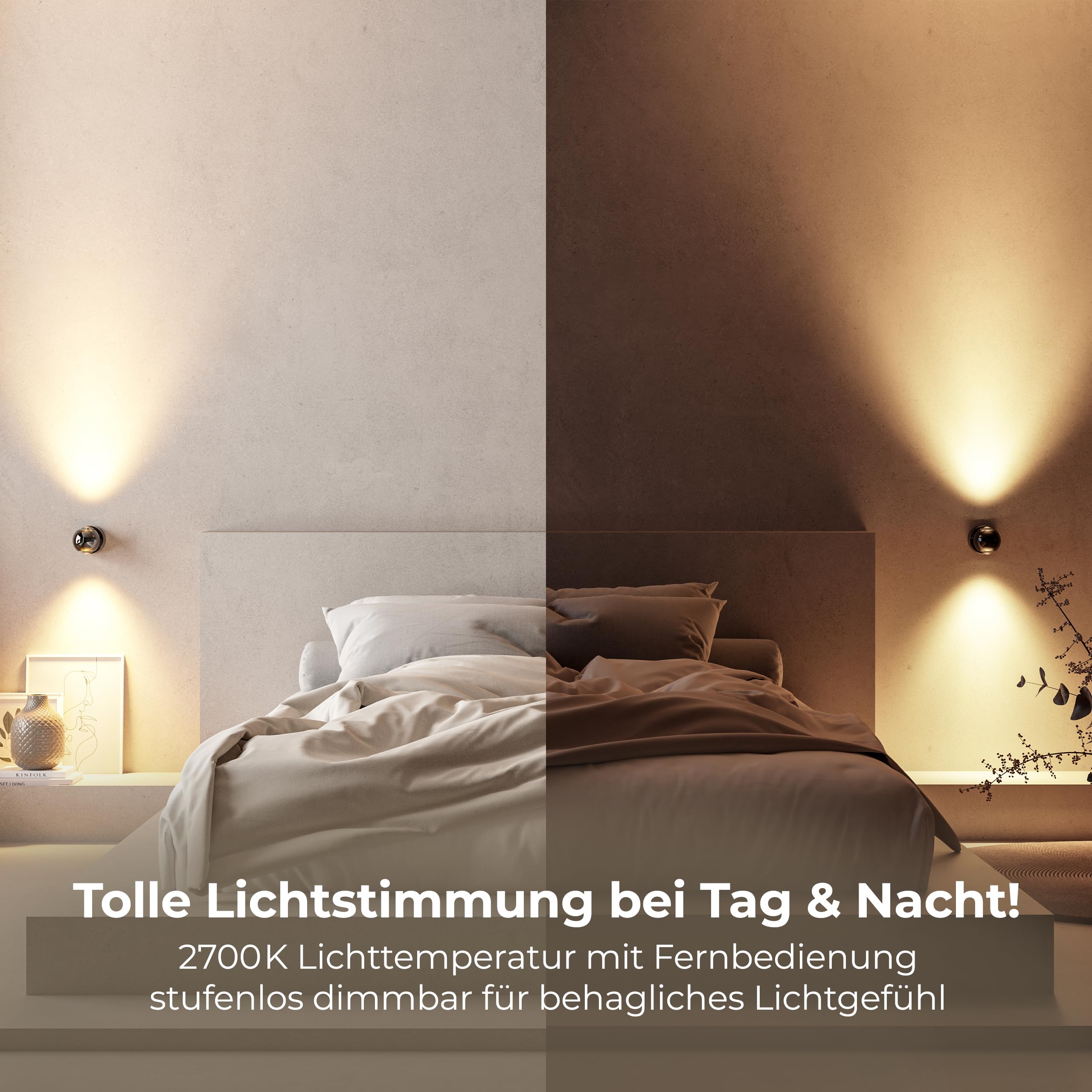 NEONA PONTOS LED Wandleuchte – dimmbar per Fernbedienung, warmweiß (2700 K), CRI 96, 360° drehbar, hochwertige Aluminium‑Glas Bauform, Designer‑Licht, 8 cm Durchmesser (Schwarz Chrom)