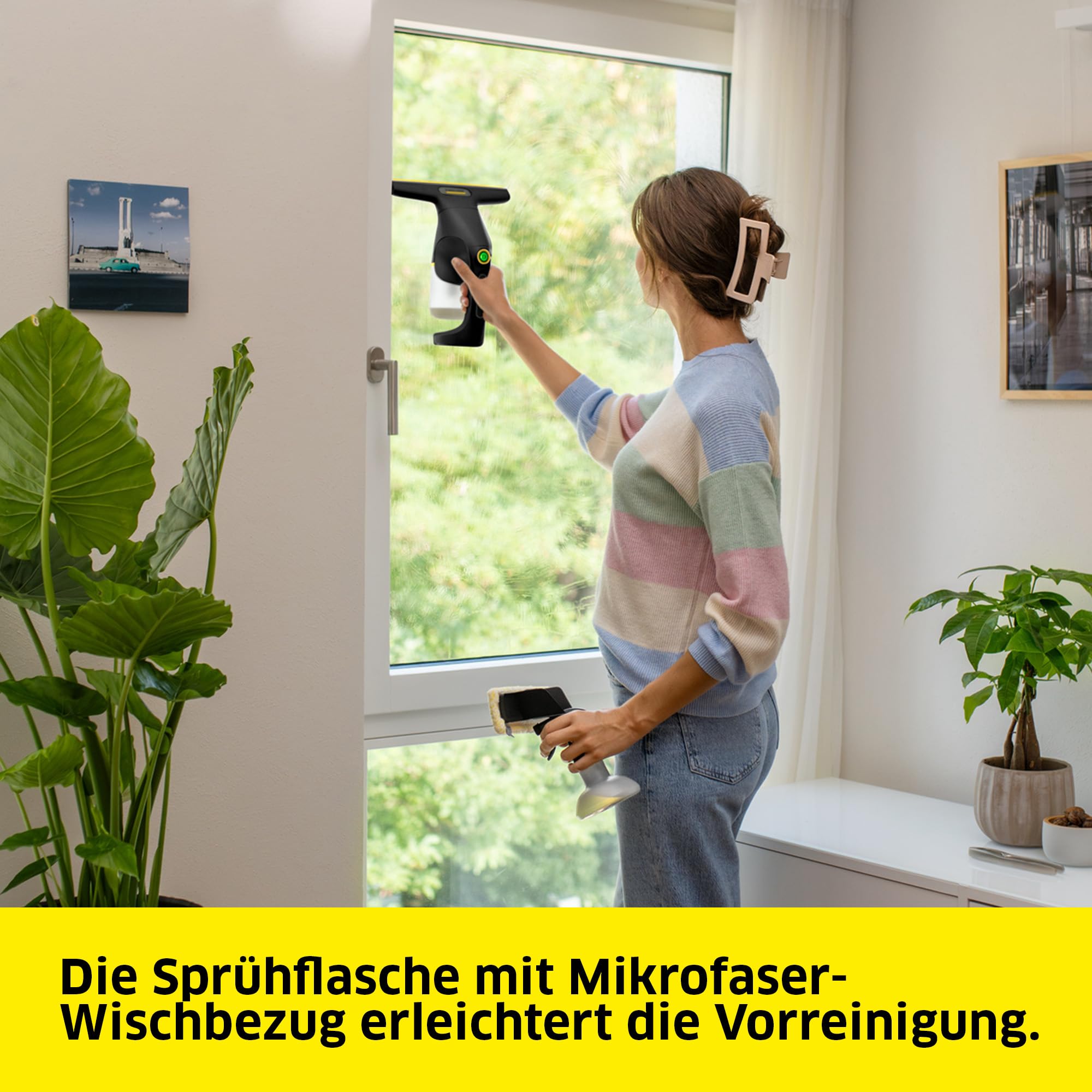 Kärcher Akku-Fenstersauger WV Compact Care Extra+ Black 360°-Einsatz 100ml Tank Inkl. Sprühflasche Mikrofaser-Wischbezug Fensterreiniger 500ml