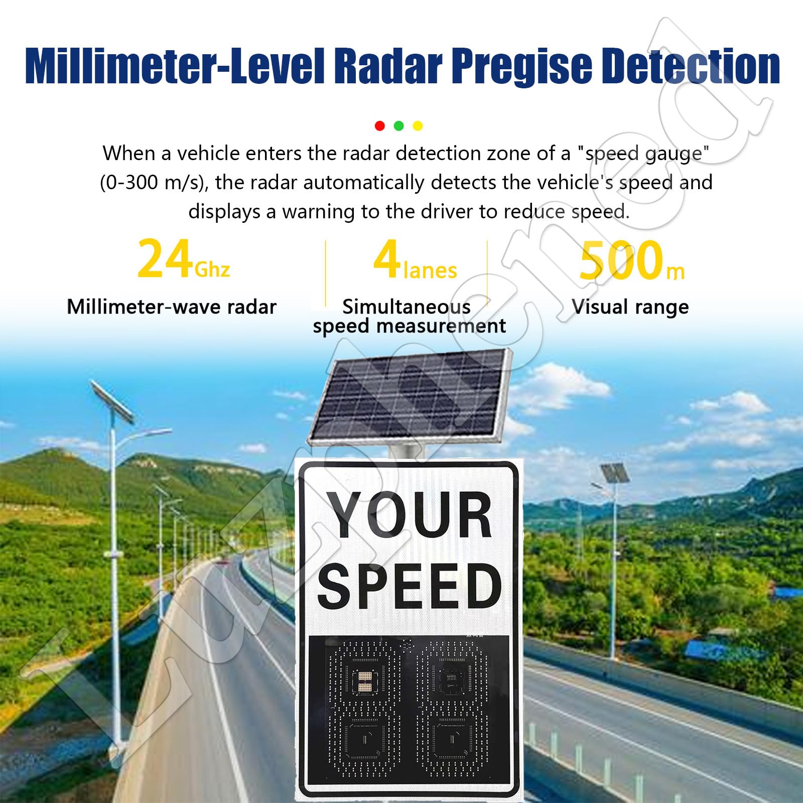 Señal de retroalimentación de límite de velocidad de radar alimentada por energía solar, señal de tráfico ajustable con control remoto, 20 x 27 pulgadas para una advertencia eficaz en la carretera