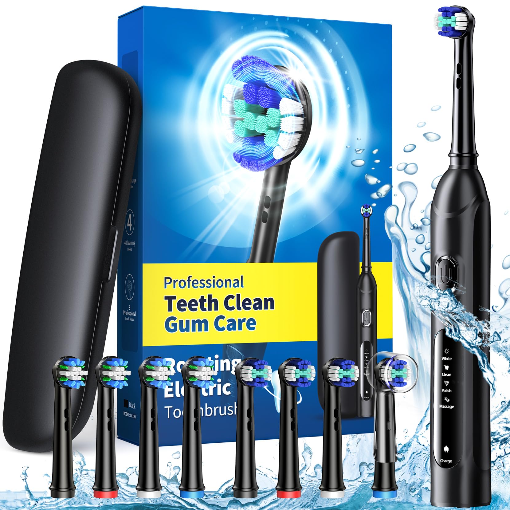 Adults' Wireless Electric Toothbrush with 8 Brush Heads & 4 Cleaning Modes