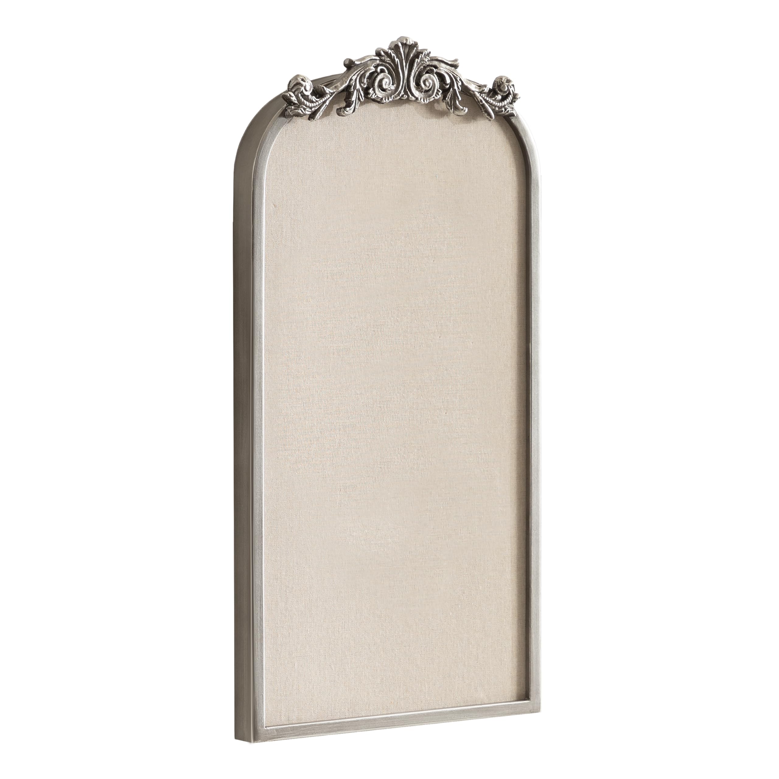 Kate and Laurel Arendahl Arch Pinboard, 13 x 25, Silver, Framed Arched Ornate Vintage Cork Board for Use as Motivational Vision Board or Wall Organizer