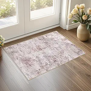 2x3 Area Rug Living Room Rugs - Washable Neutral Modern Abstract Soft Thin Large Rug Indoor Floor No Slip Rug Carpet for Bedroom Under Dining Table Home Office Decor - Pink Grey