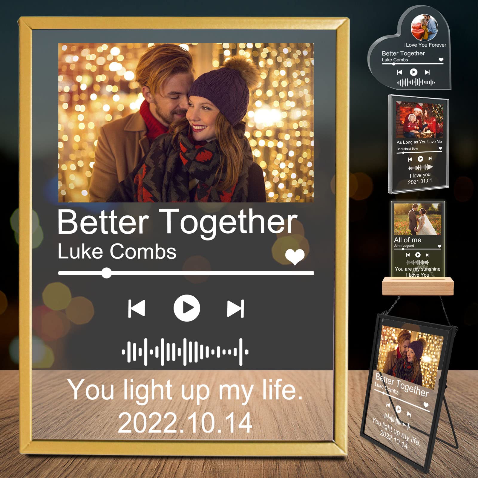 Personalized Acrylic Song Plaques Photo Frame Custom Music Plaque Picture Frame Customized Album Cover Scannable Code Gift for Music Lovers