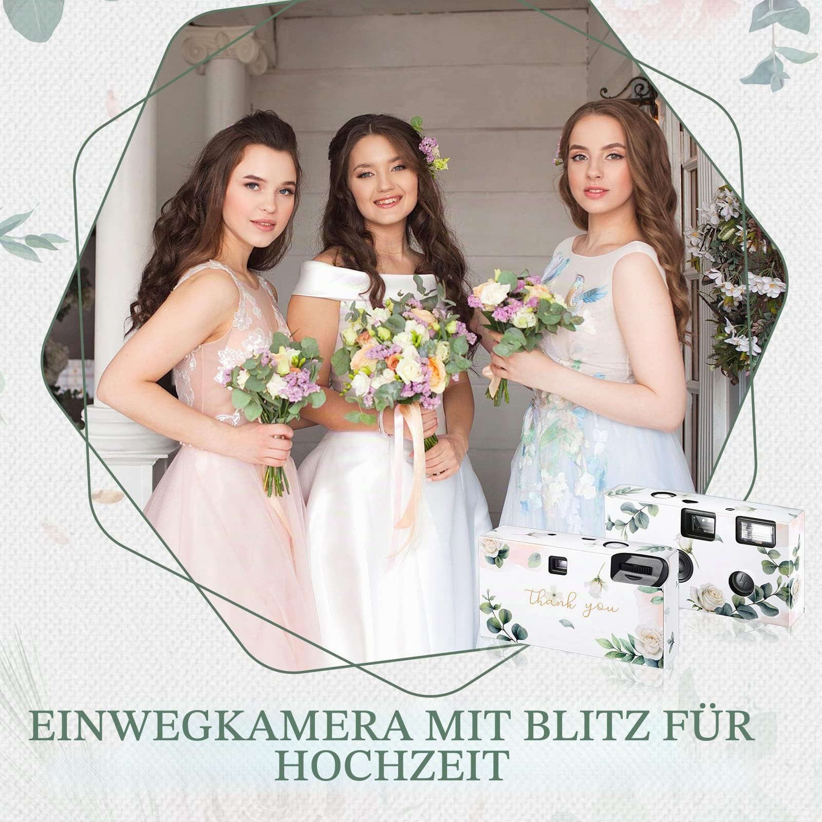 Einwegkamera für Hochzeit, Einwegblitz, 35 mm, 27 Filmbelichtungen, 400 ISO-Filmkamera mit Blitz für Konzert, Reisen, Jahrestag, Camp, Partyzubehör, Sommerurlaub, Flitterwochen (Eukalyptus), 6 Stück