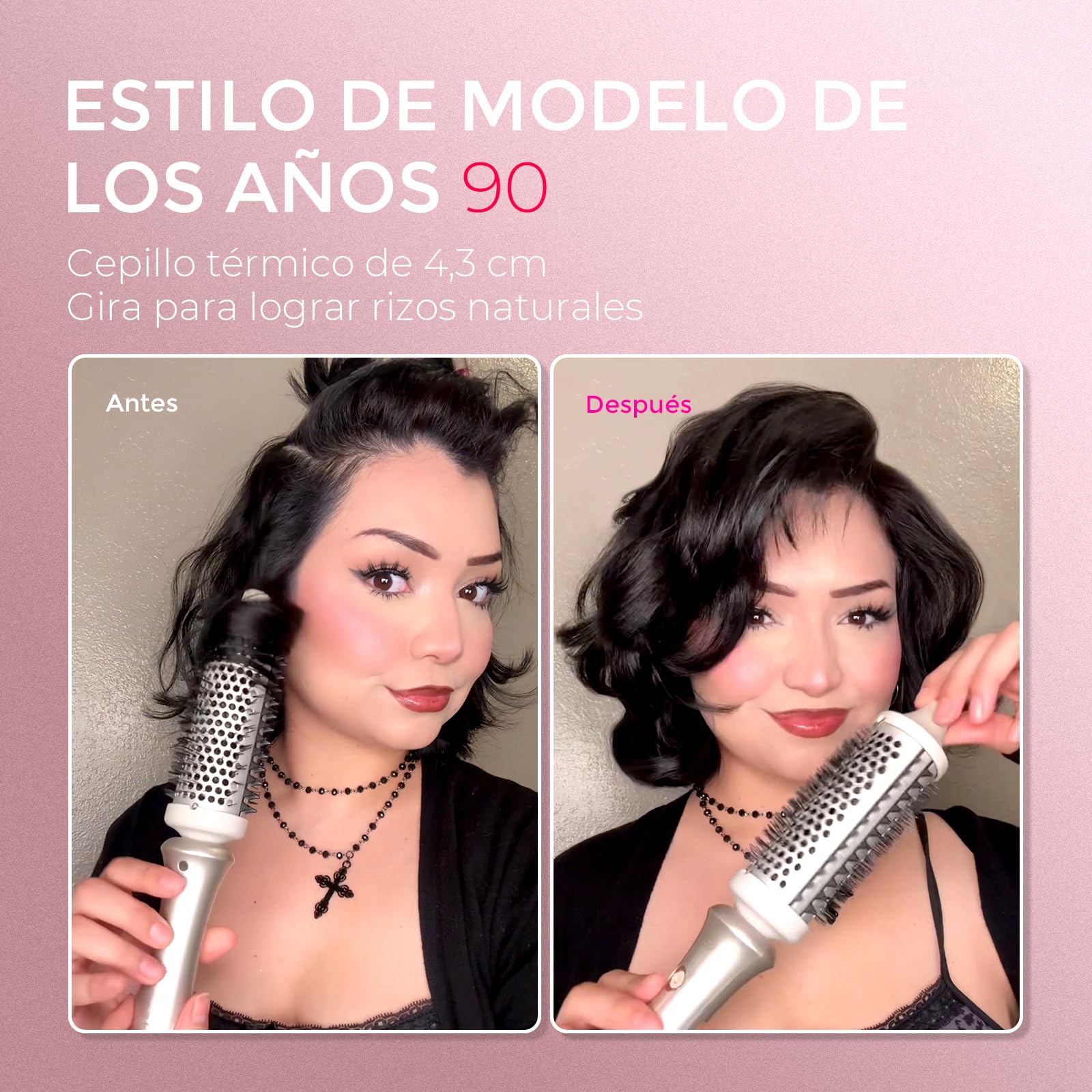 TYMO STYLUX Cepillo Térmico, Cepillo Redondo Caliente Cerámica de 43 mm para Crear Rizos Naturales, Cepillo Rizador de un Solo Paso para Cabello Suelto y Voluminoso, Thermal Brush para dar Volumen