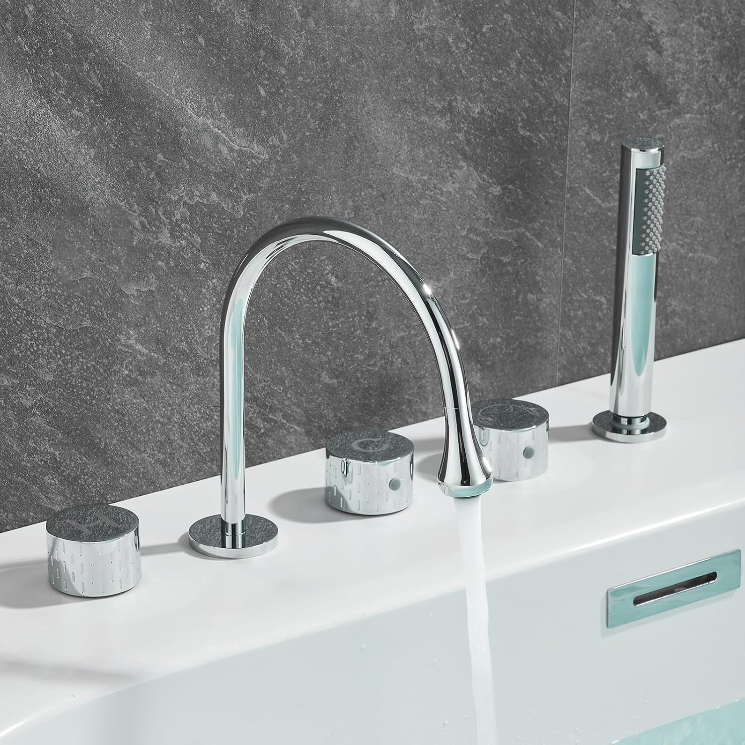 KUNYOS Bathtub Faucets 5 Hole Tub Rim Faucet Faucet Shower Bathtub 360° Swivel Spout Mixer Tap Shower With Hand Shower Shower Two Handles