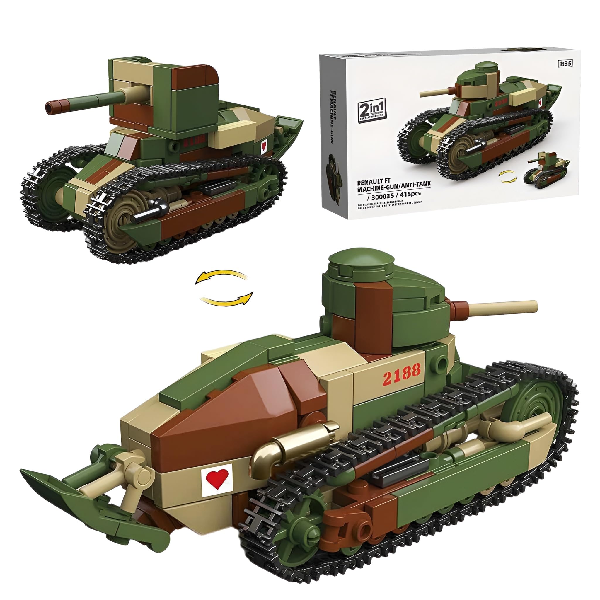MirthMakers Renault FT Tank Building Blocks Set - 415PCS Military Tank Bricks Kit, WWI French Light Tank Model for Adult, Collection Armored Vehicle Toy, Creative Gift for Man, Woman